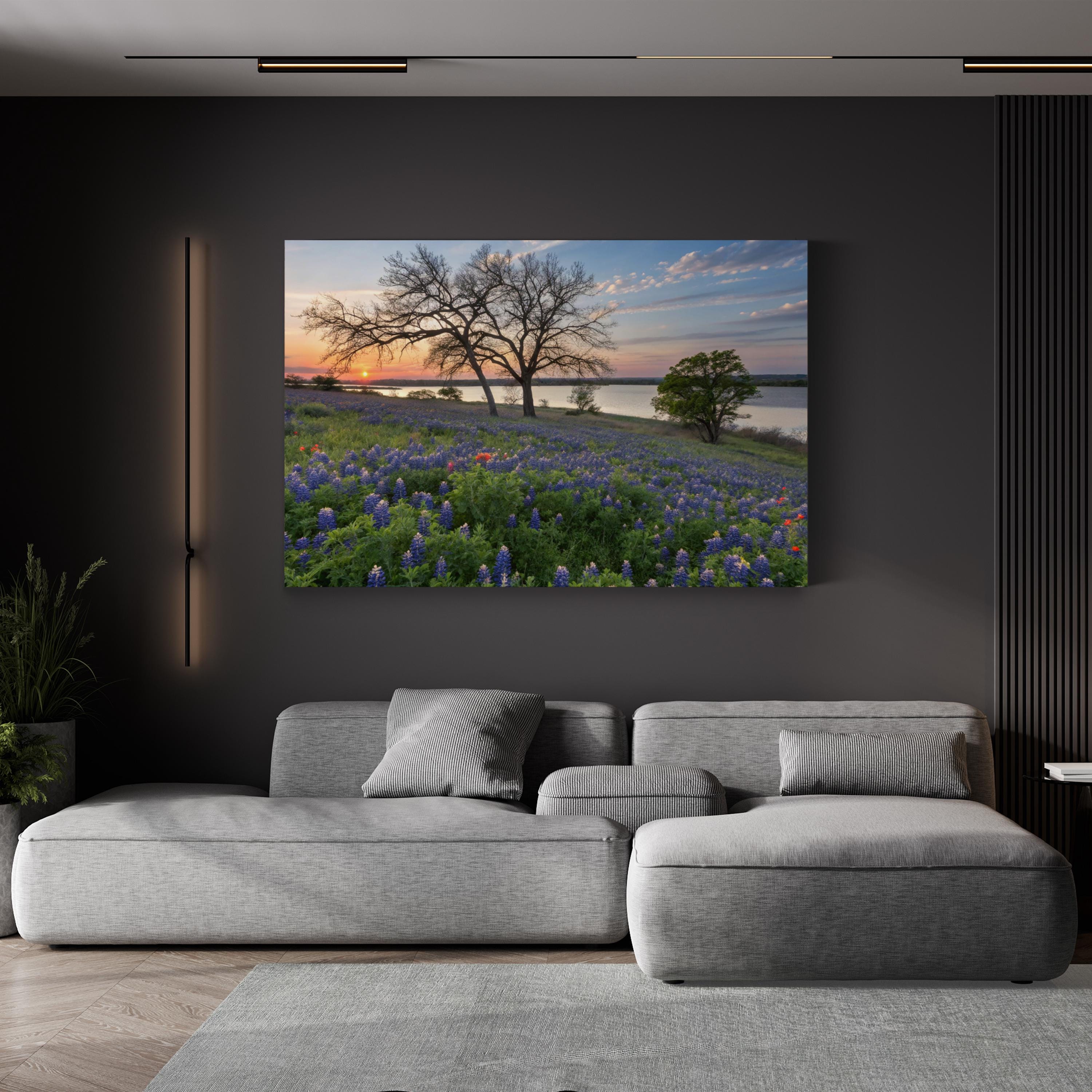 Bluebonnet Wildflower Field Canvas Art: Texas Landscape Painting