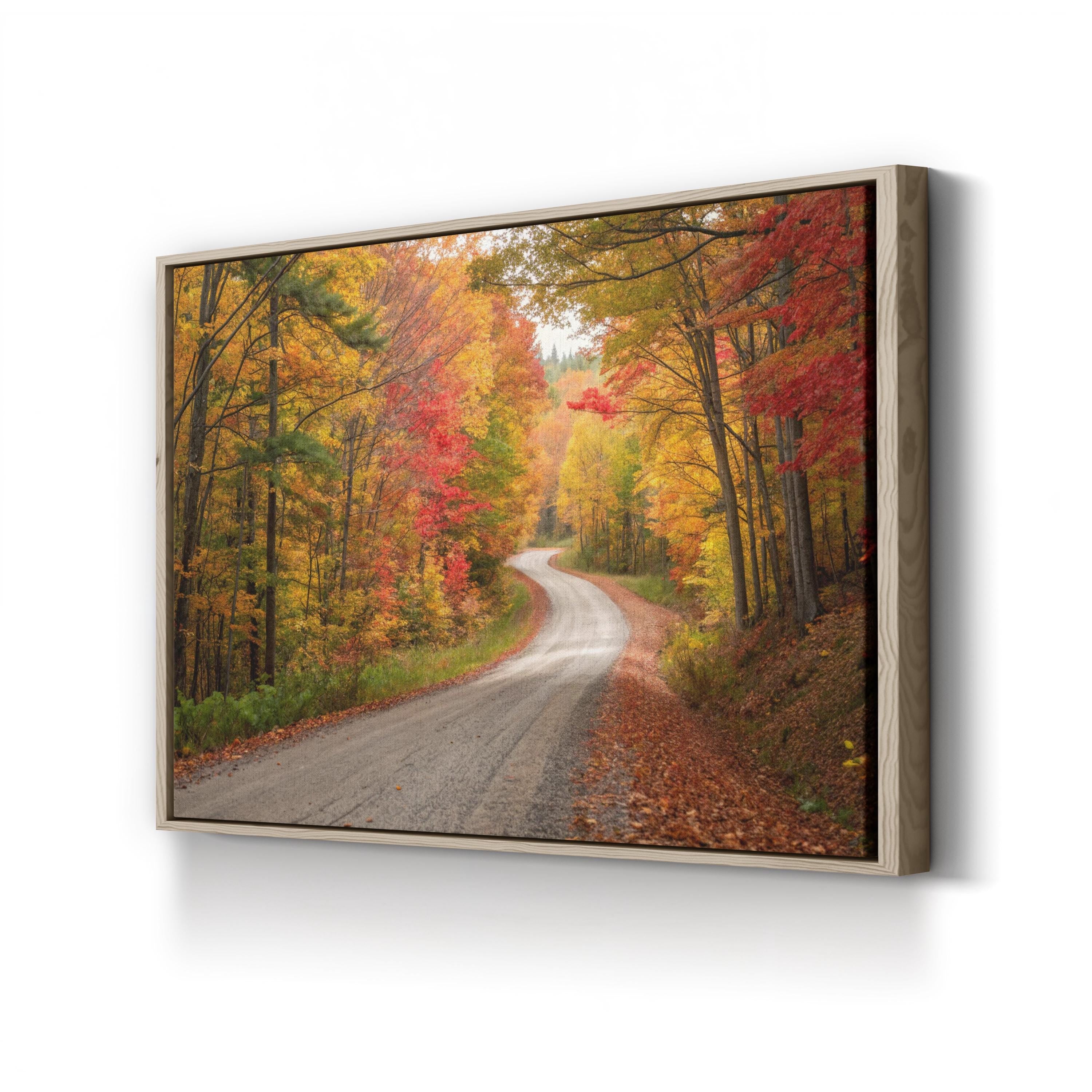 Autumn Road Forest Path – Vintage Photography Wall Art | Rustic Fall Canvas Print