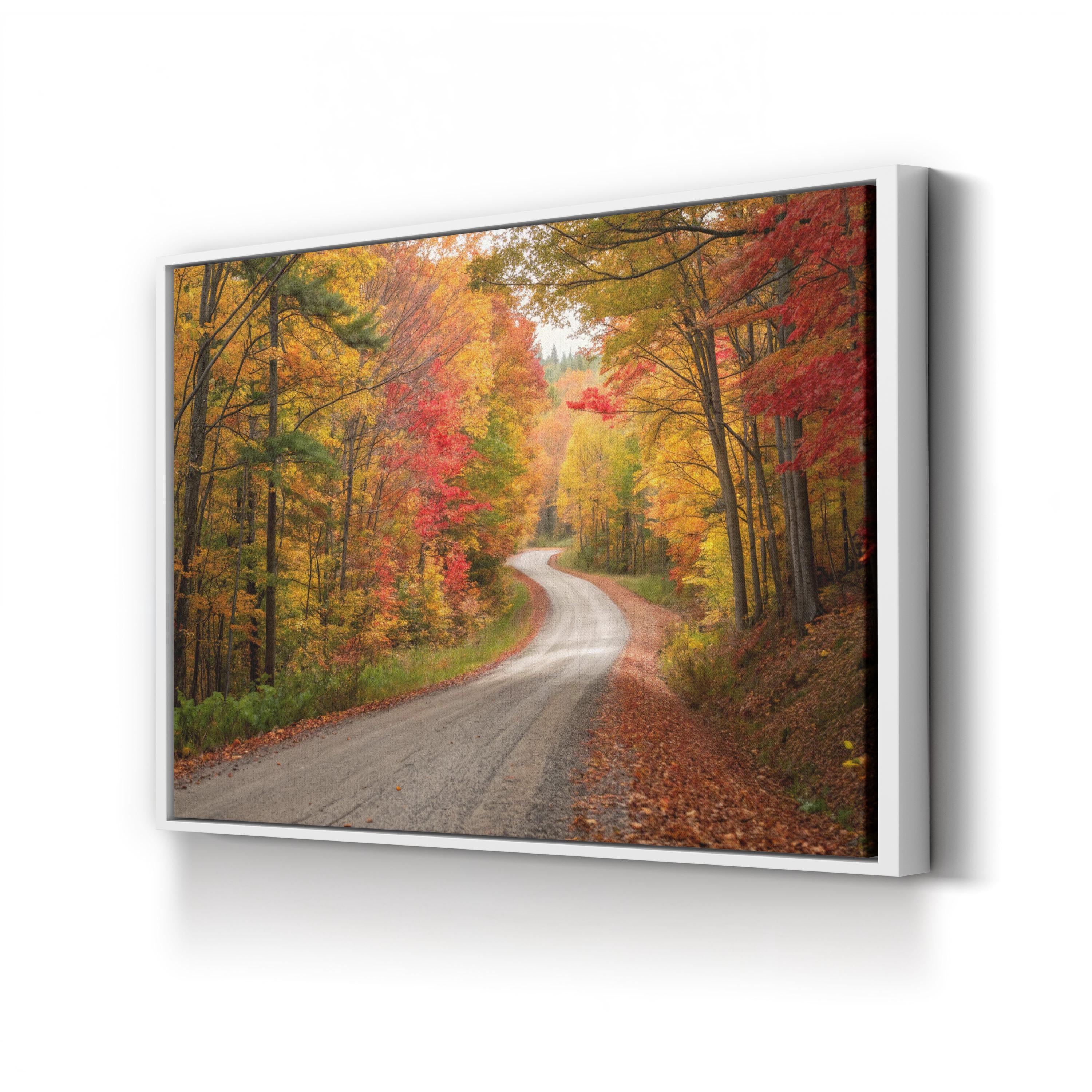 Autumn Road Forest Path – Vintage Photography Wall Art | Rustic Fall Canvas Print
