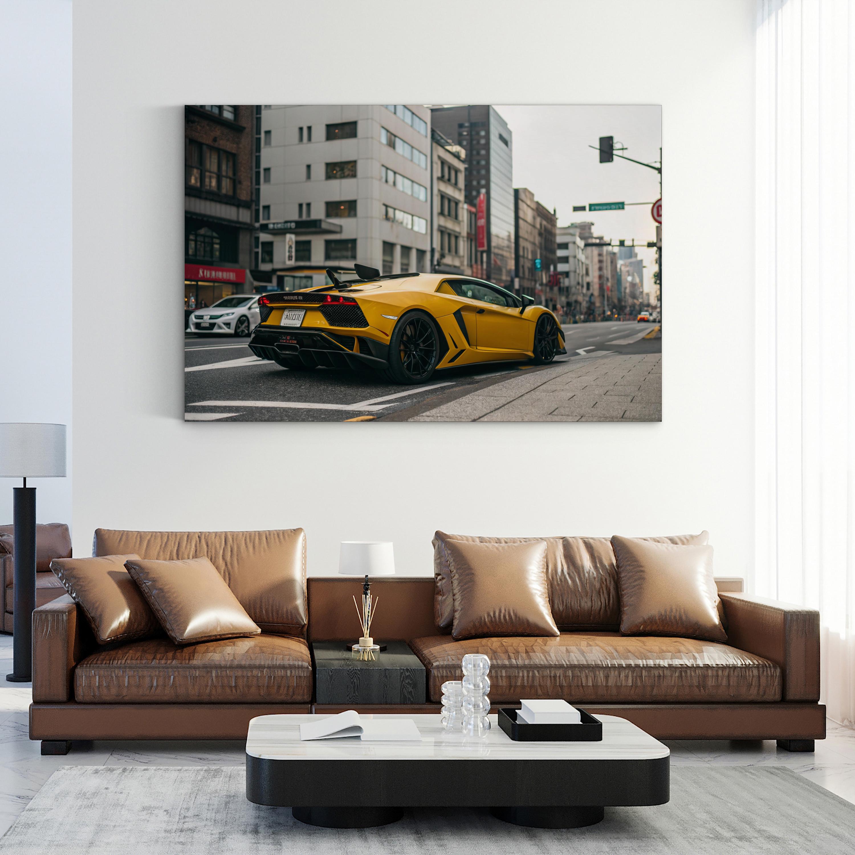 Epic Boss Fight Supercar – Period Illustration Wall Art | Urban Action Canvas Print