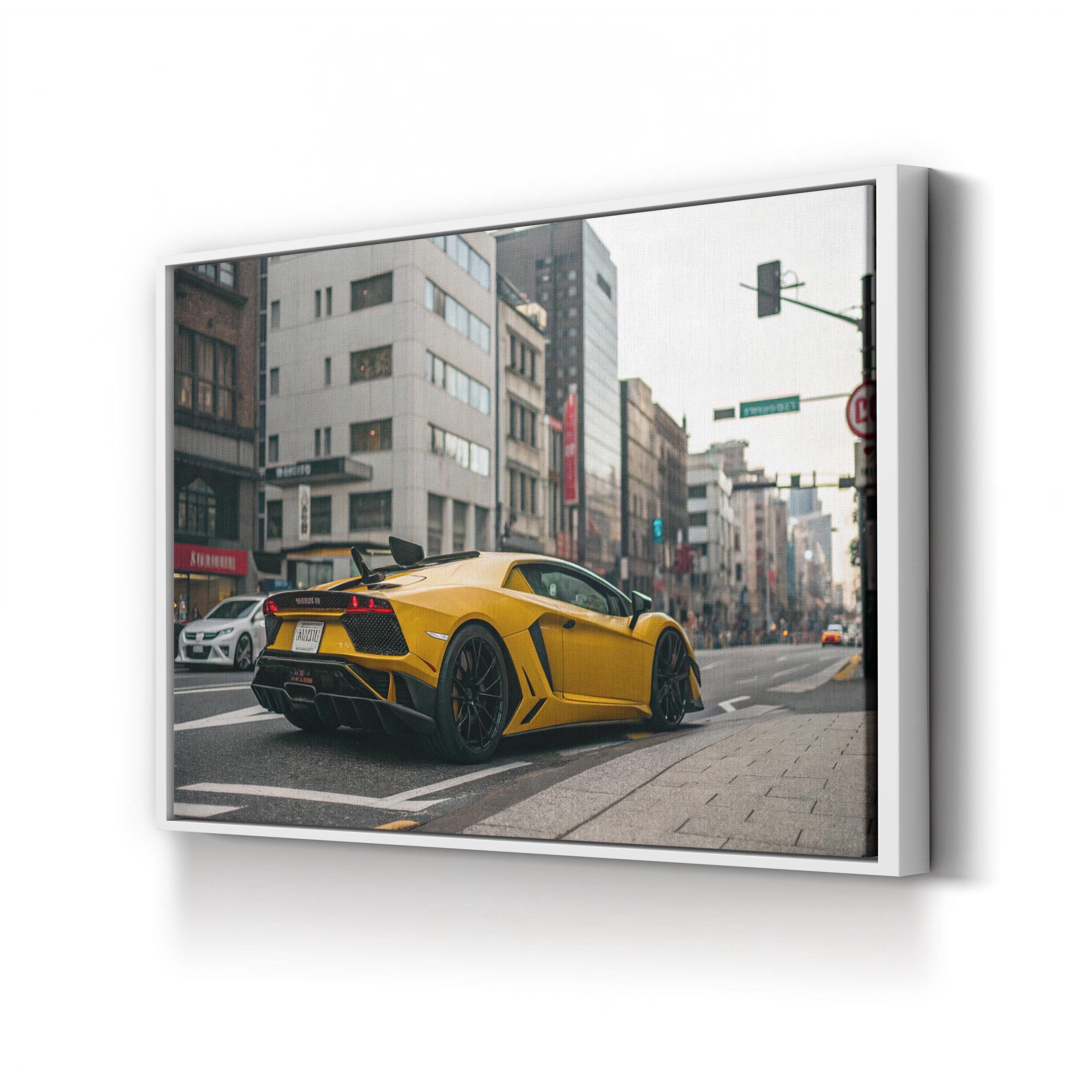 Epic Boss Fight Supercar – Period Illustration Wall Art | Urban Action Canvas Print