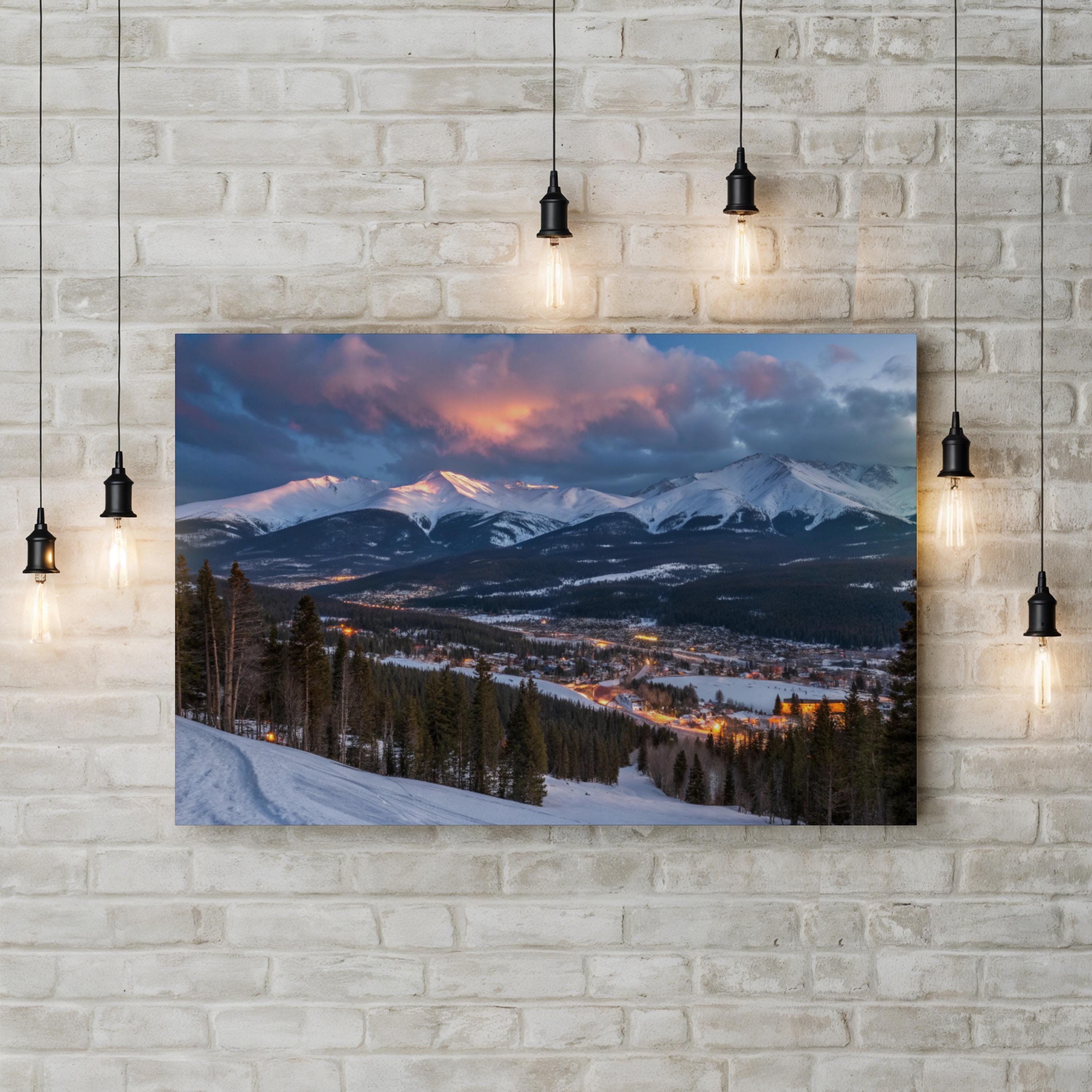 Breckenridge Snowy Mountain Dusk – Vintage Photography Wall Art | Rocky Mountain Canvas Print