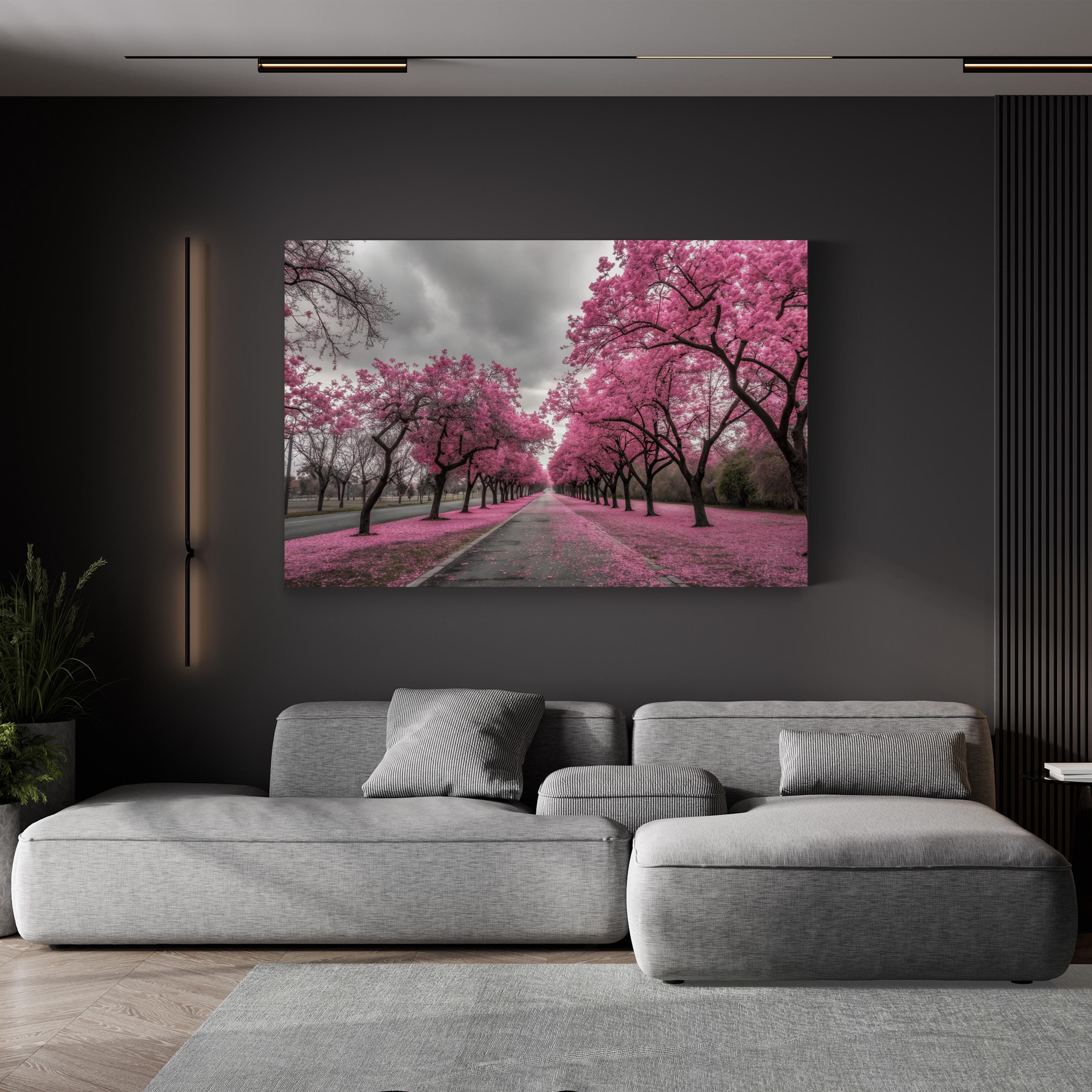 California Pink Blossom Canvas Art — Spring Road Landscape Photography