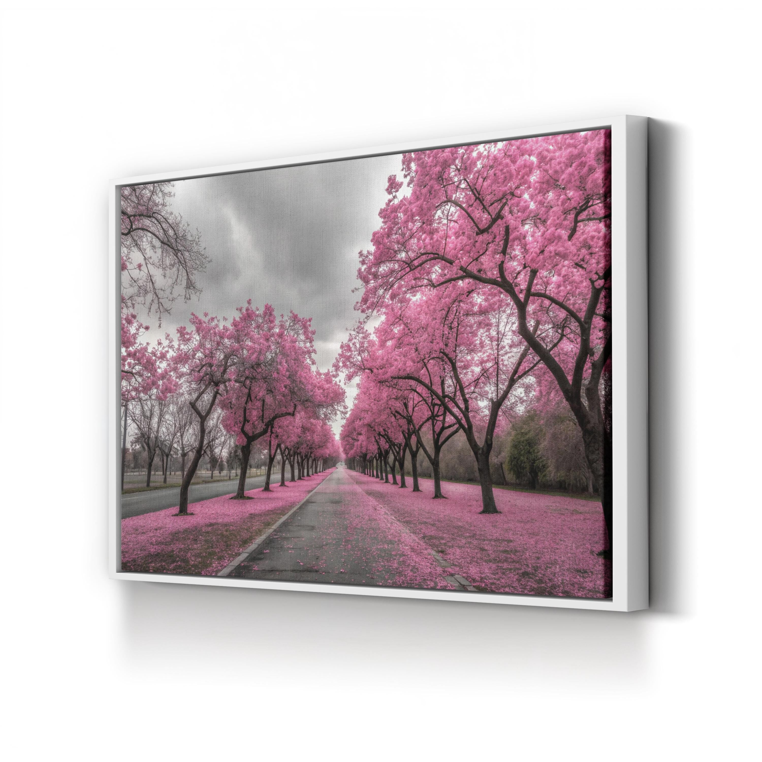 California Pink Blossom Canvas Art — Spring Road Landscape Photography