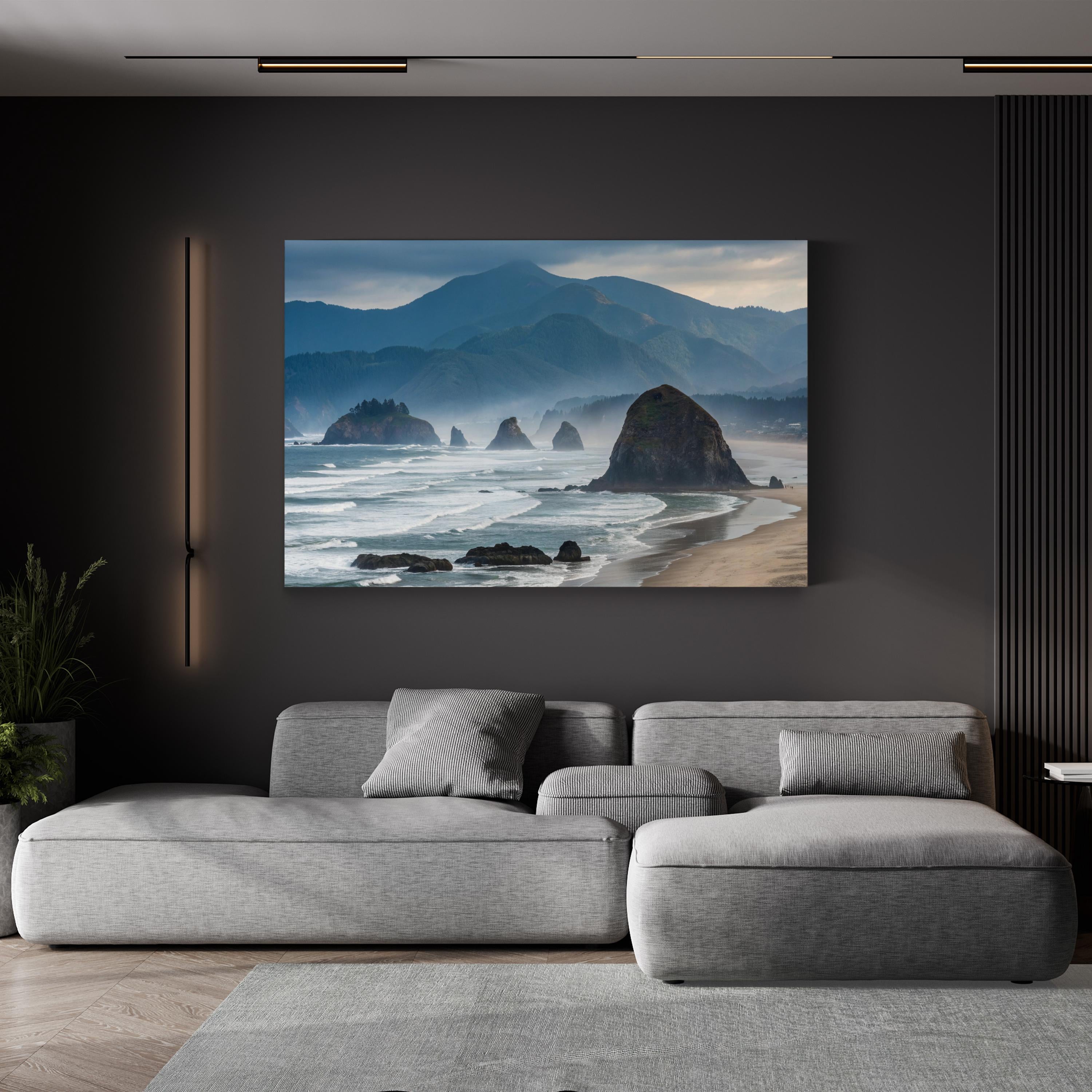 Cannon Beach, Oregon Coast in Pacific Ocean Shoreline