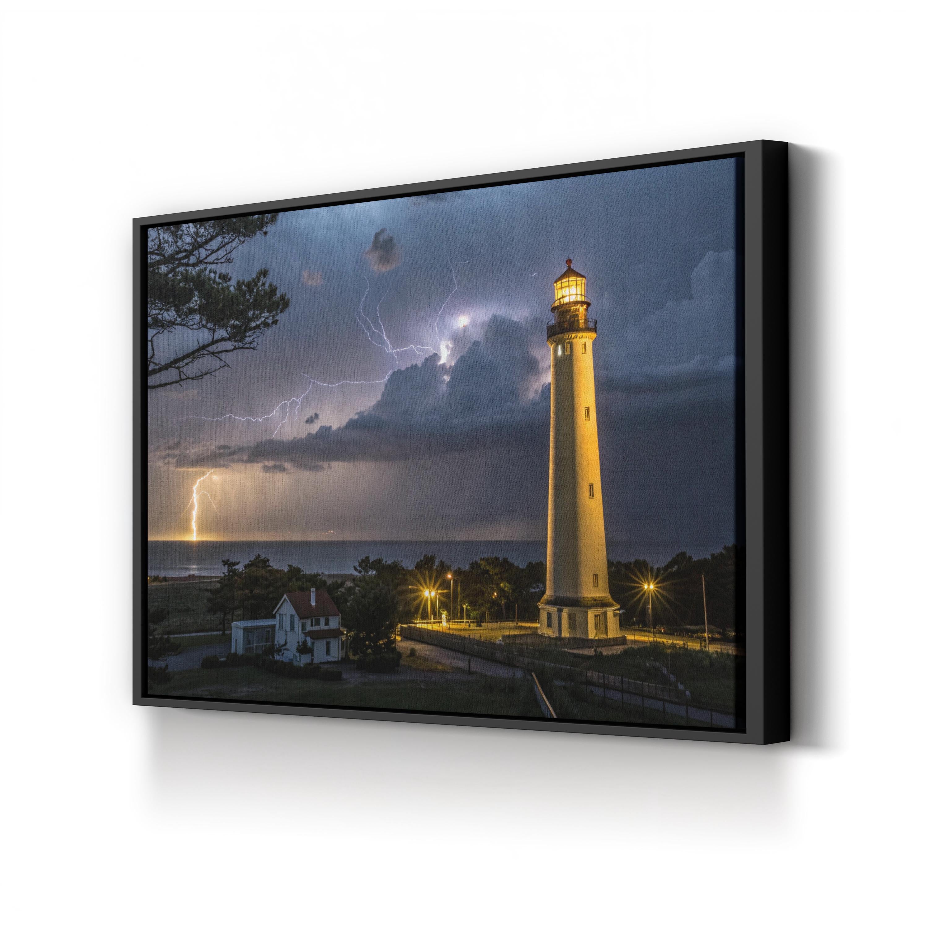 Cape May Lighthouse Storm – Vintage Photography Wall Art | Nautical Canvas Print