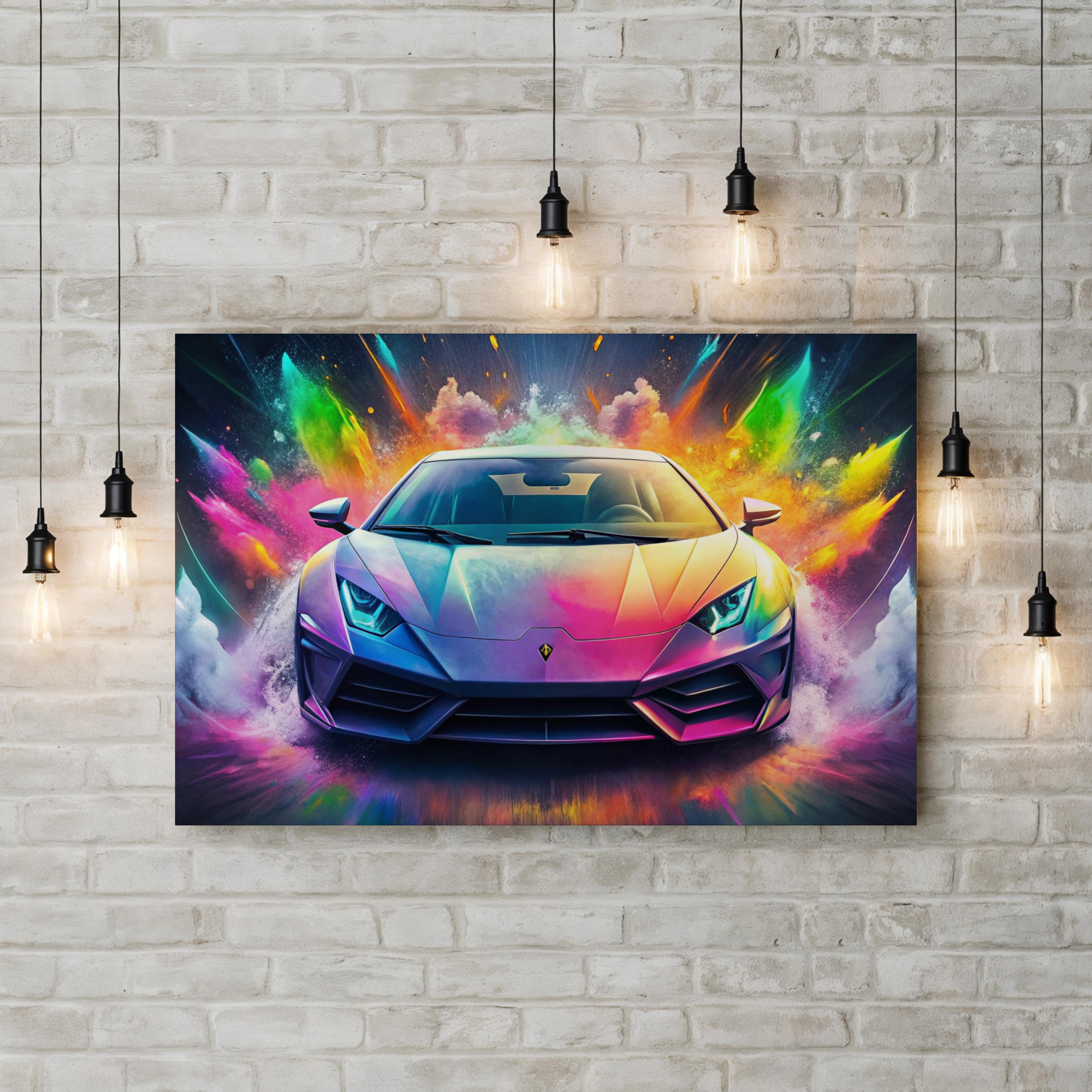 Sports Car Color Splash – Period Illustration Wall Art | Vibrant Automotive Canvas Print