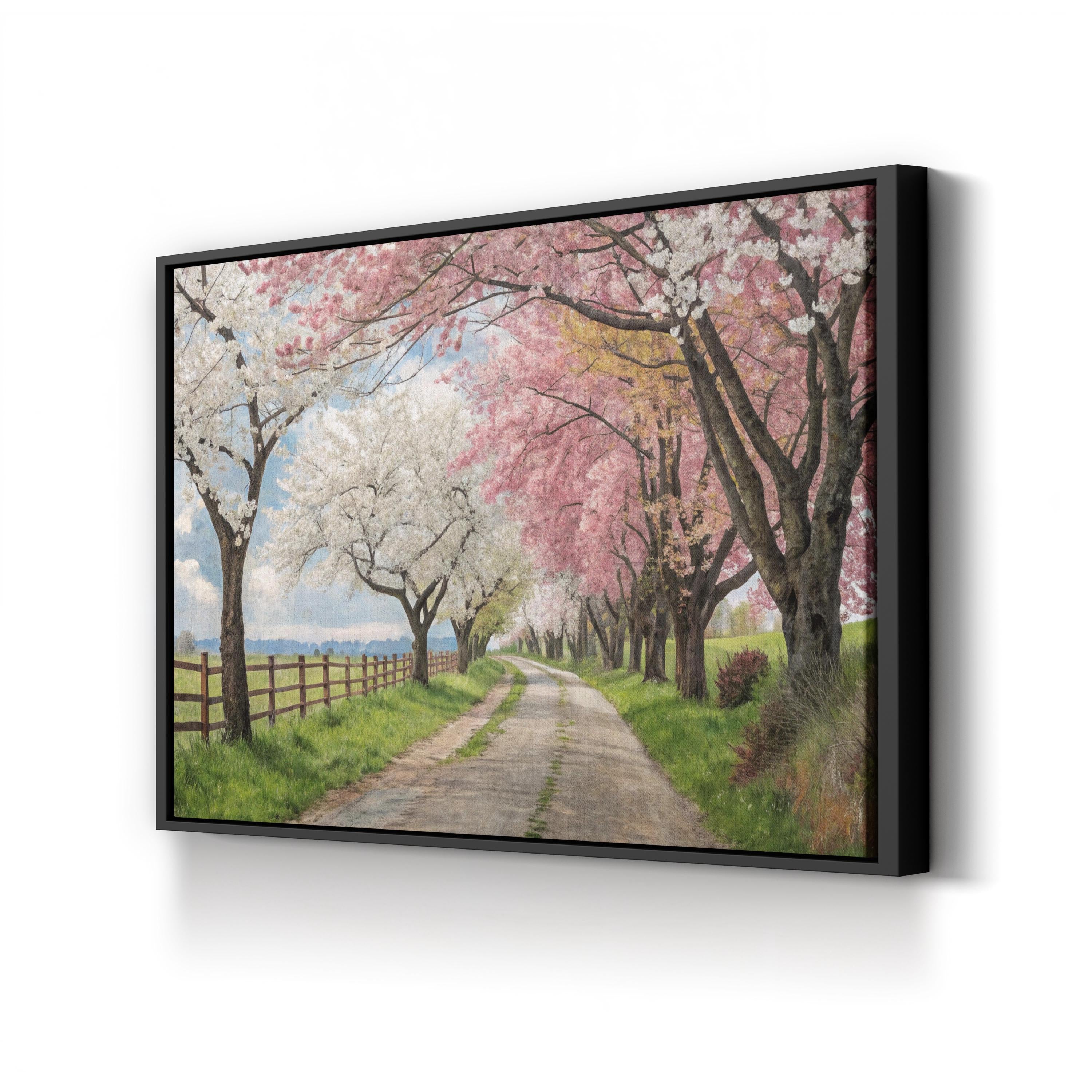 Cherry Blossom Pathway – Vintage Photography Wall Art | Spring Landscape Canvas Print