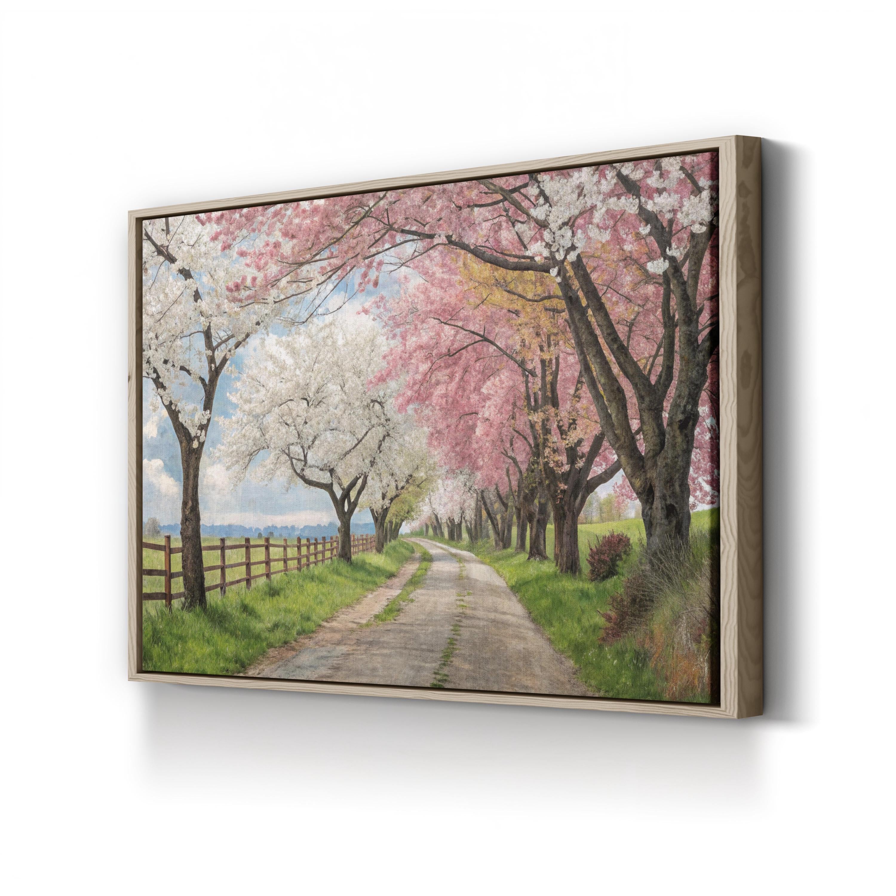 Cherry Blossom Pathway – Vintage Photography Wall Art | Spring Landscape Canvas Print