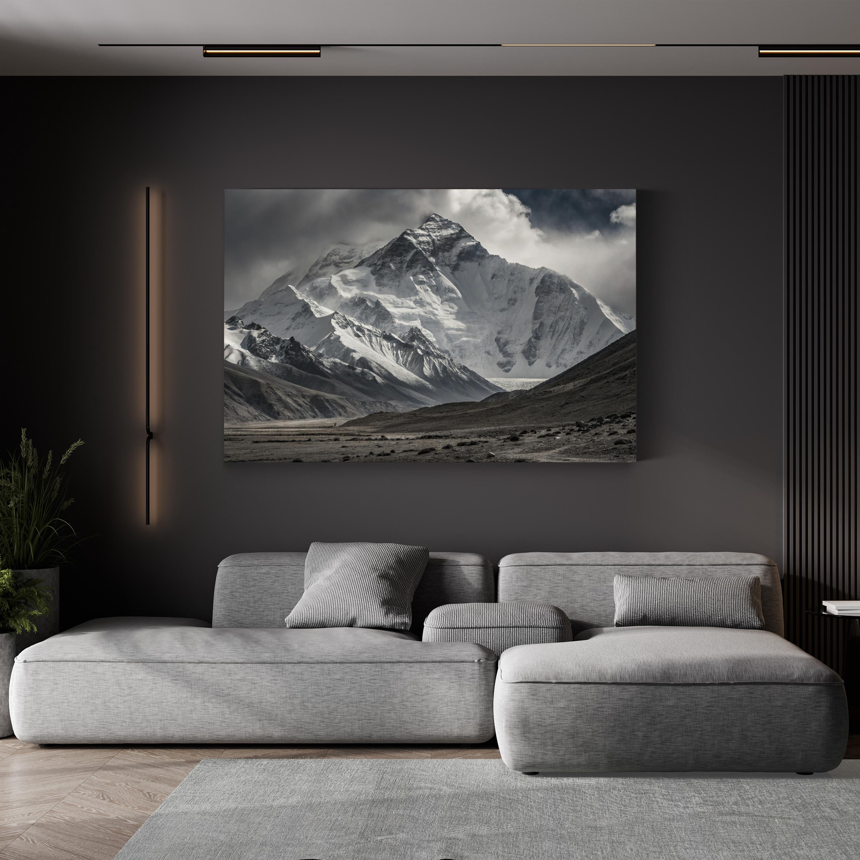 Everest – Vintage Photography Wall Art | Black & White Mountain Canvas Print