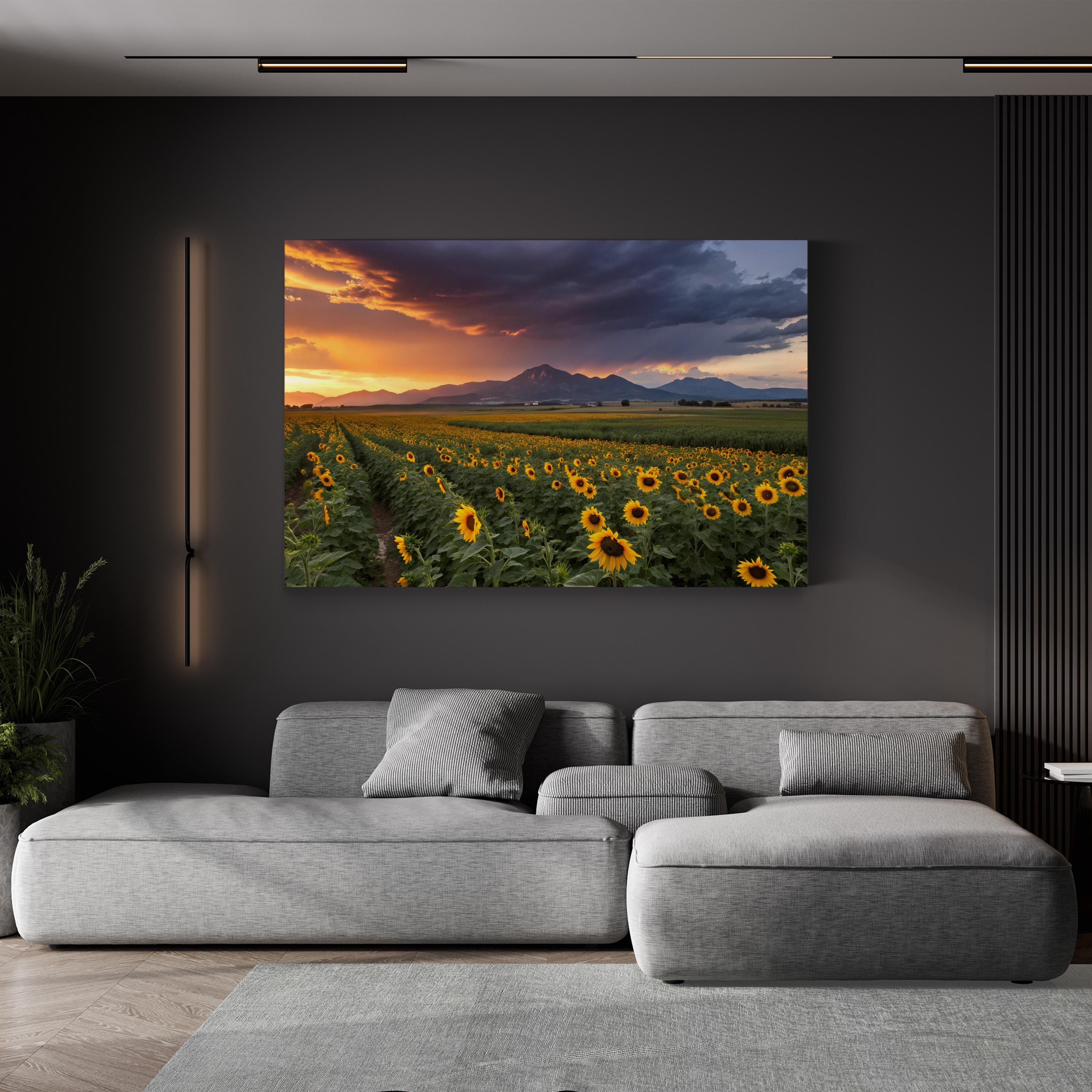 Colorado Sunflower Field – Vintage Photography Wall Art | Mountain Landscape Canvas Print