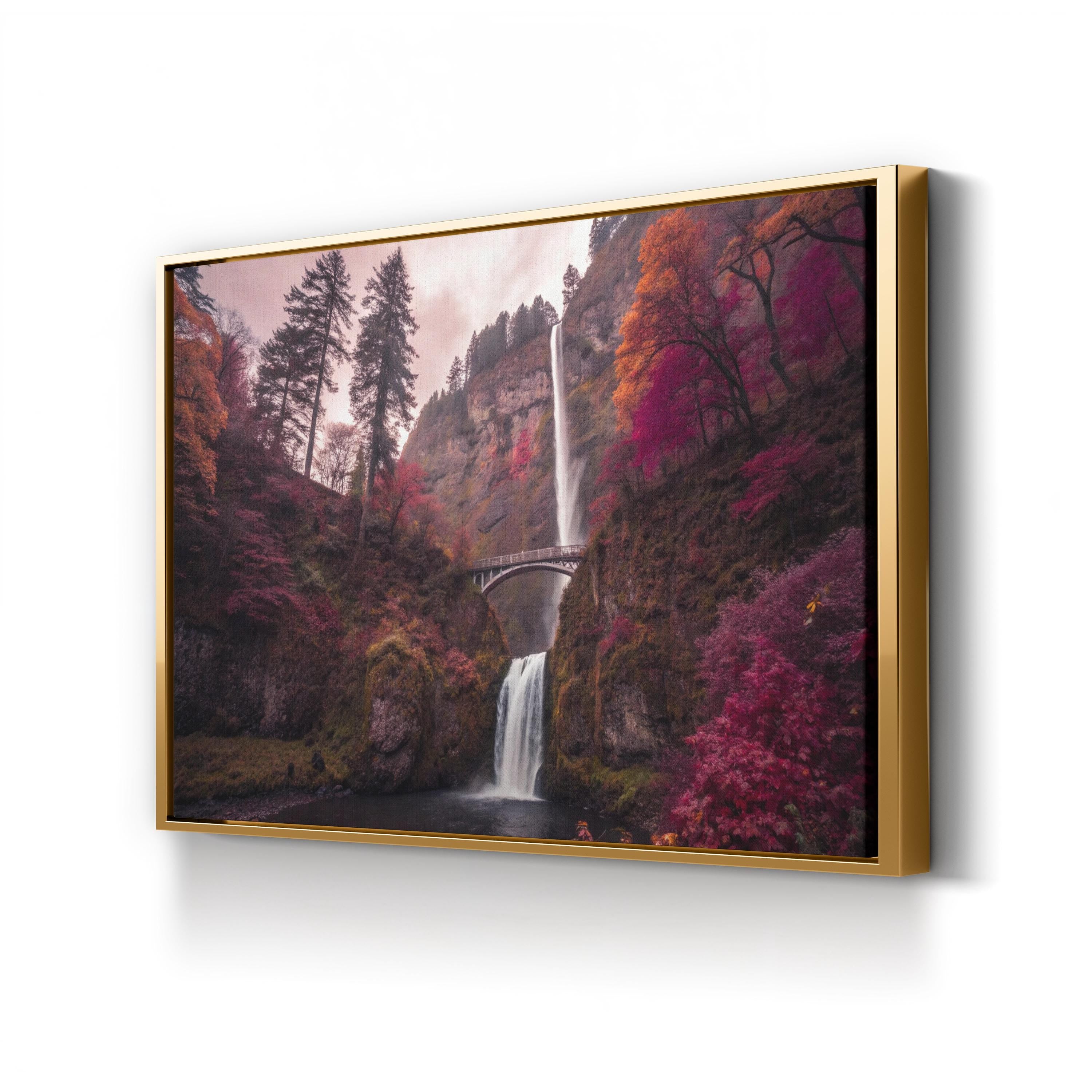 Autumn Waterfall Canvas Art — Colorful Foliage Landscape Photography
