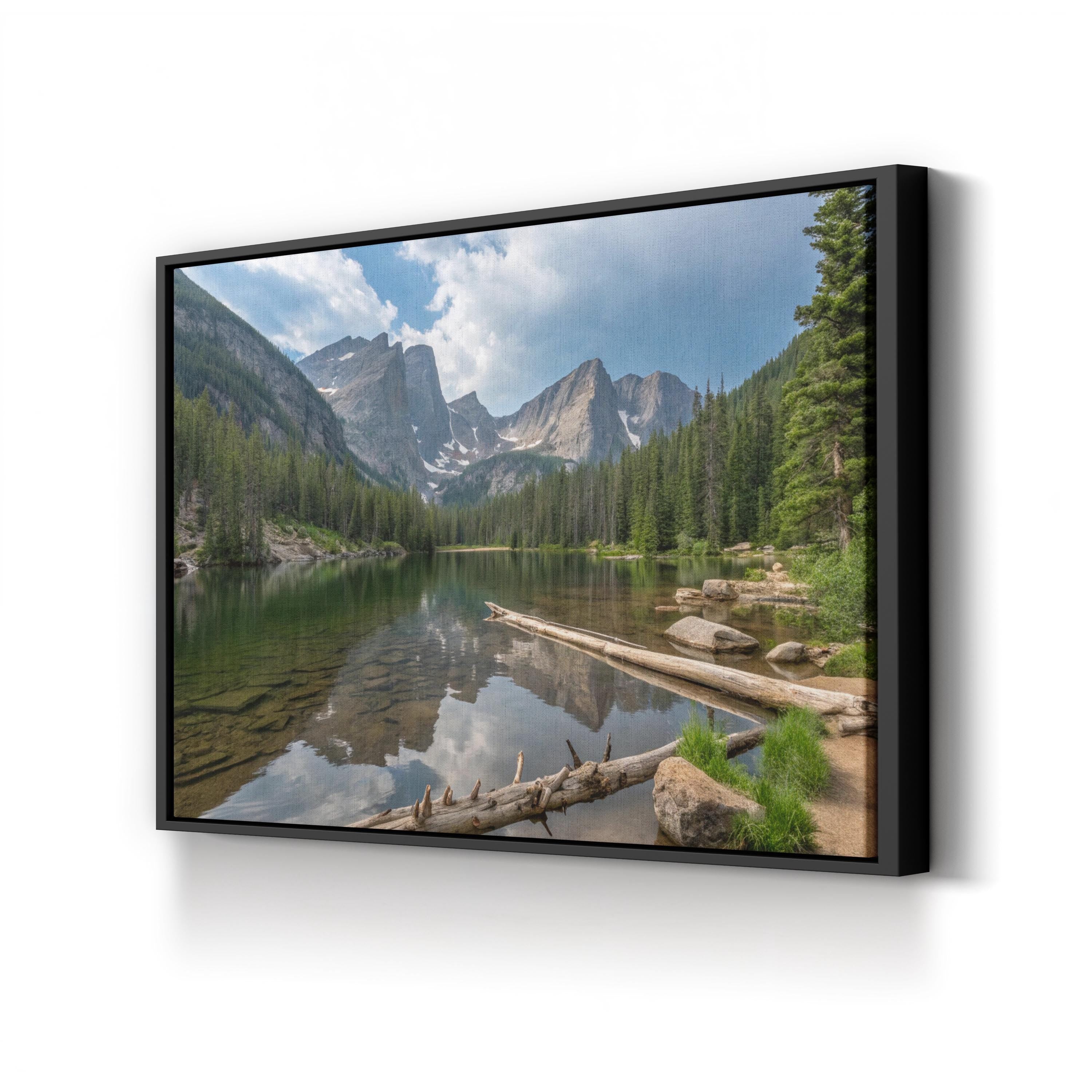 Framed Mountain Lake Canvas Art – Rocky Mountain Landscape