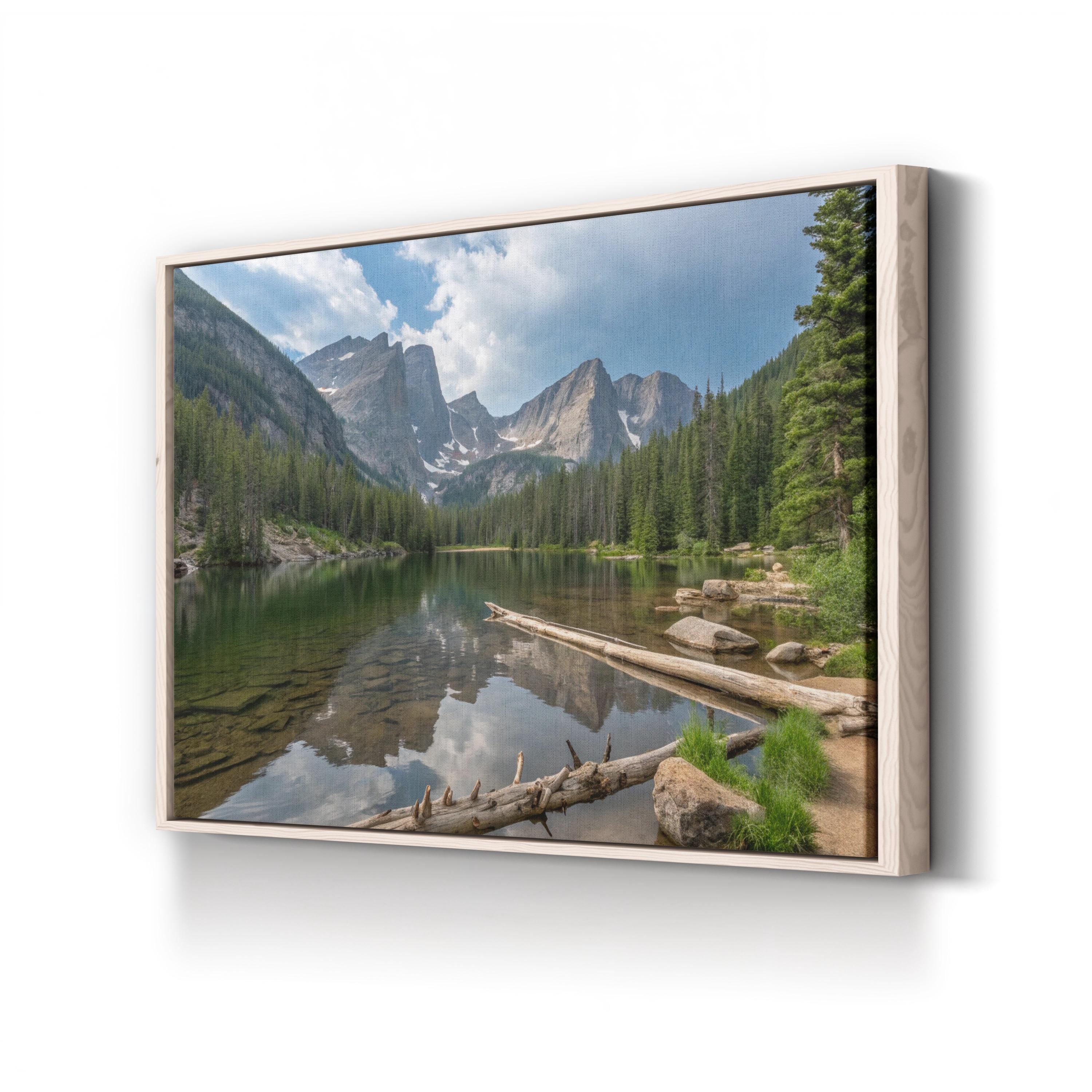 Framed Mountain Lake Canvas Art – Rocky Mountain Landscape