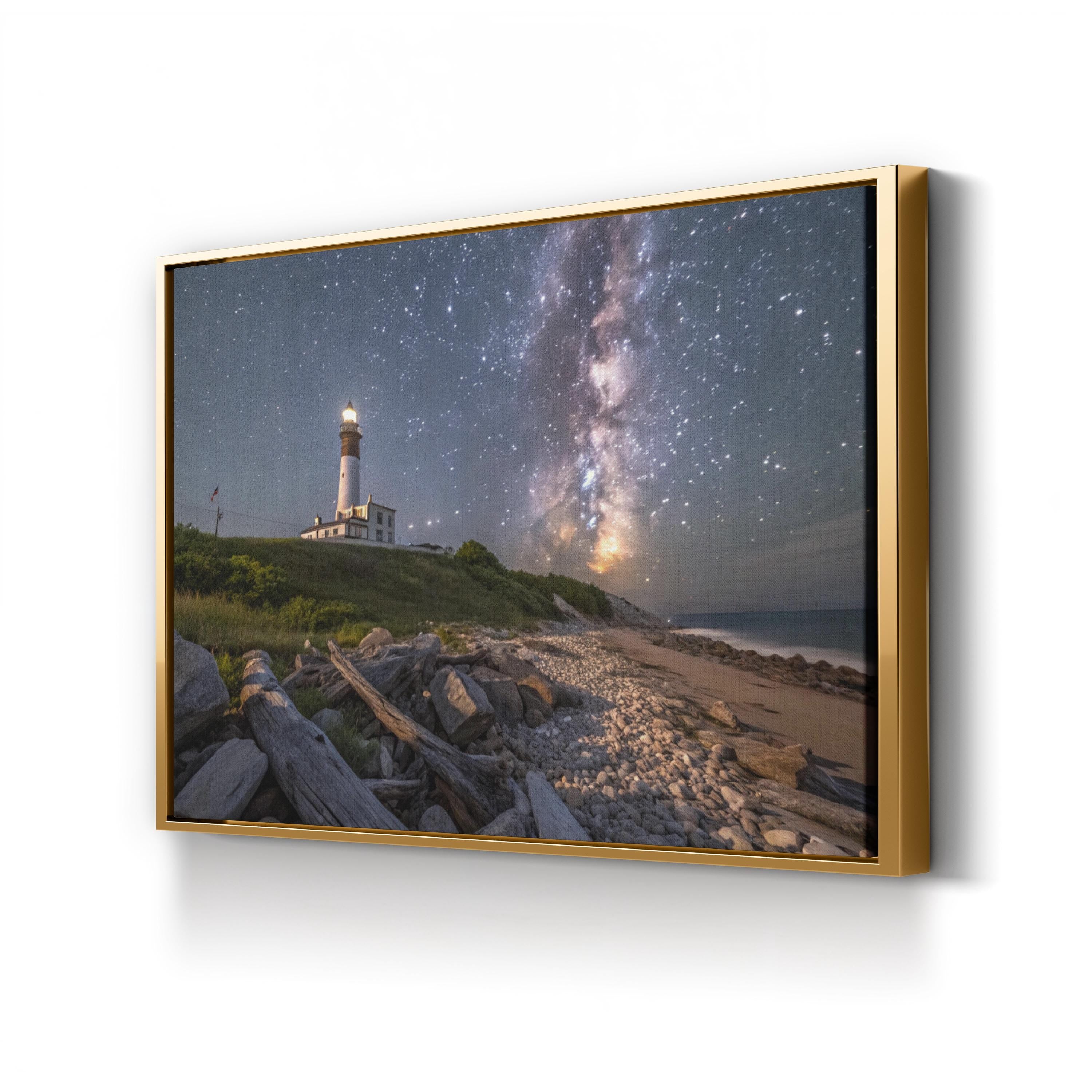 Milky Way Lighthouse – Vintage Photography Wall Art | Starry Coastal Canvas Print