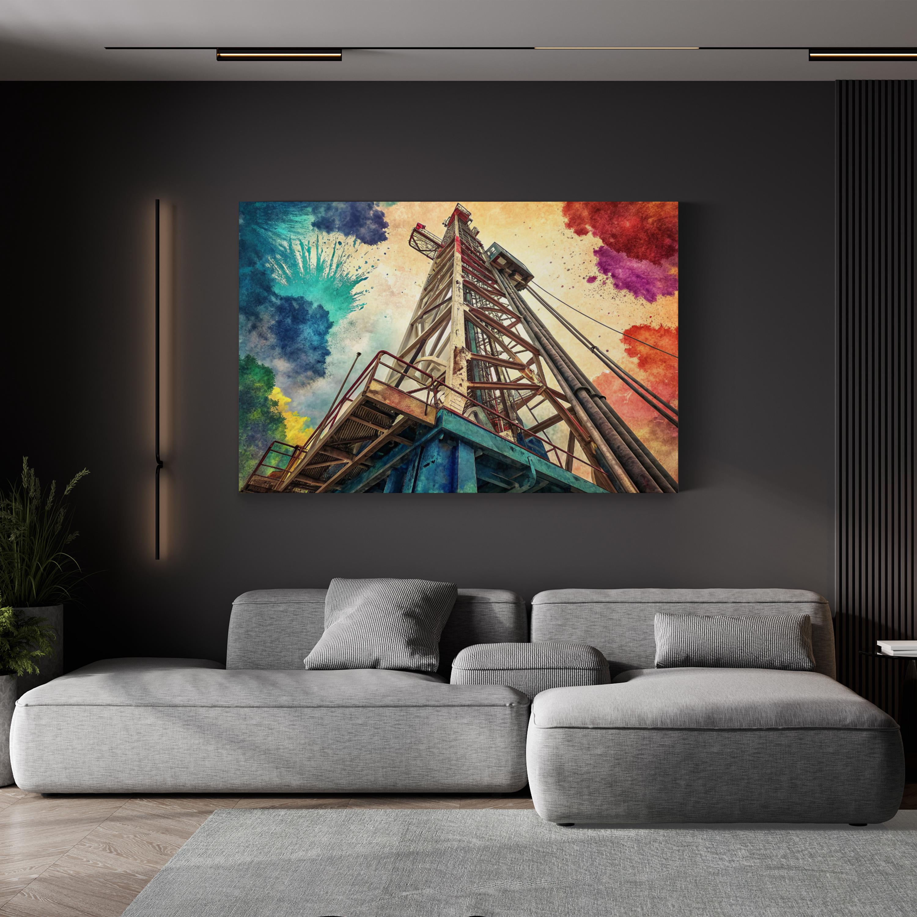 Drilling Rig Wall Art – Industrial Structure | Modern Abstract Energy Canvas Print
