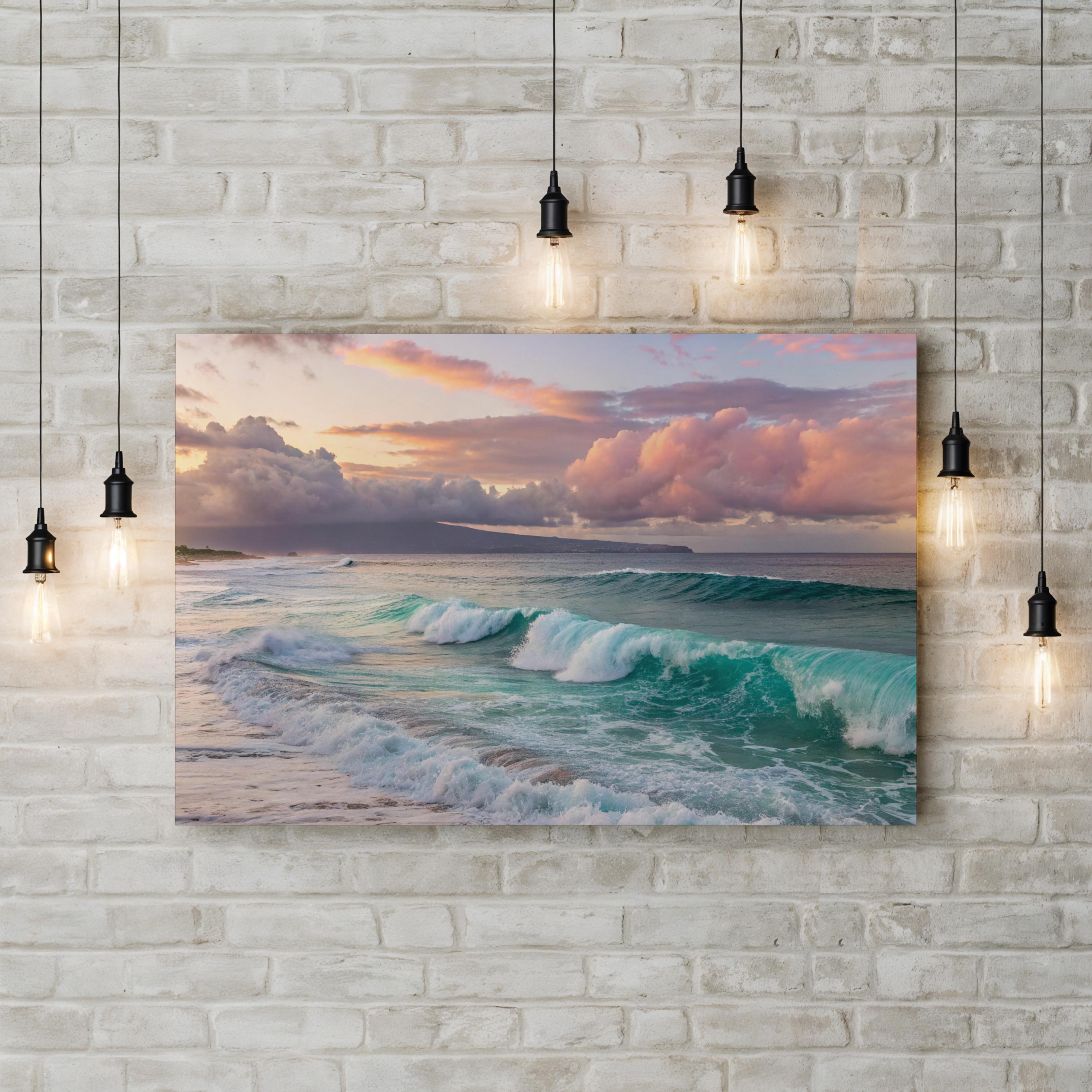 Sunset Beach Canvas Wall Art — Coastal Ocean Landscape Print