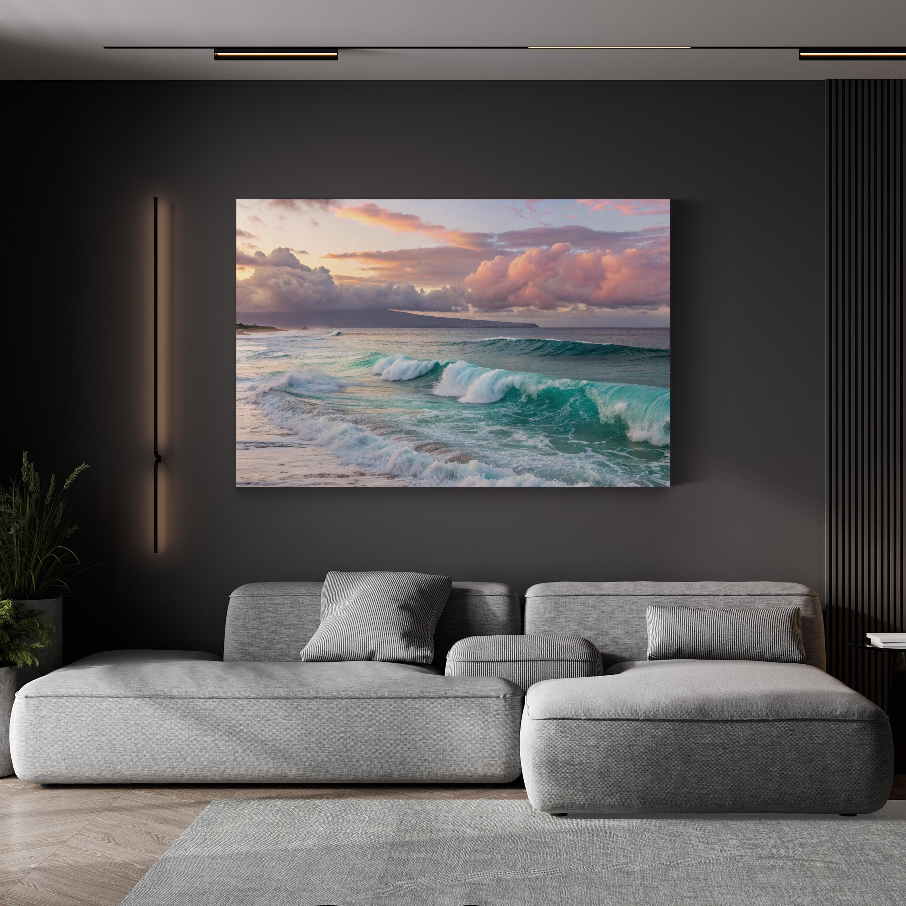 Sunset Beach Canvas Wall Art — Coastal Ocean Landscape Print