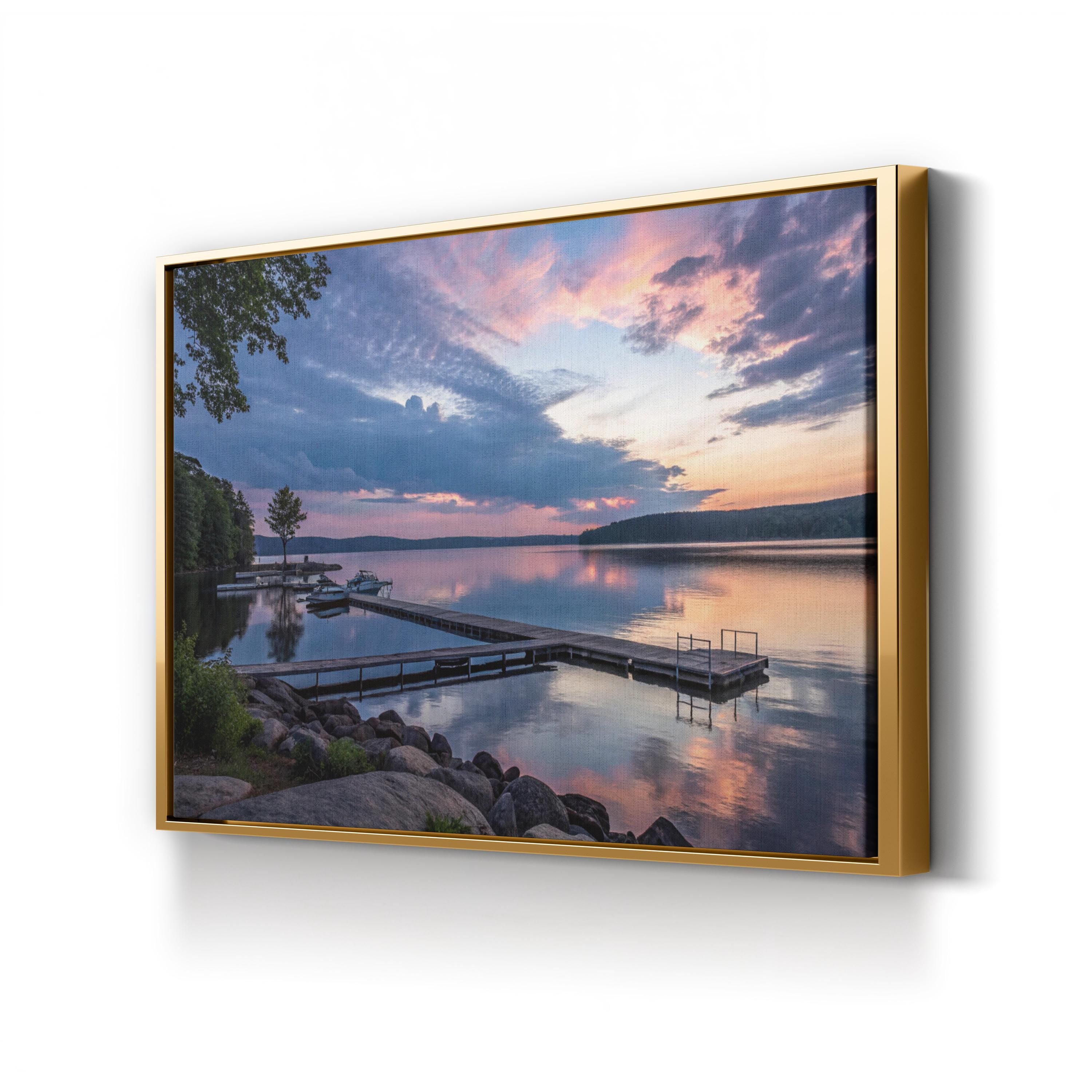 Tranquil Lake Sunset Canvas Wall Art — Peaceful Lakeside Reflection Print
