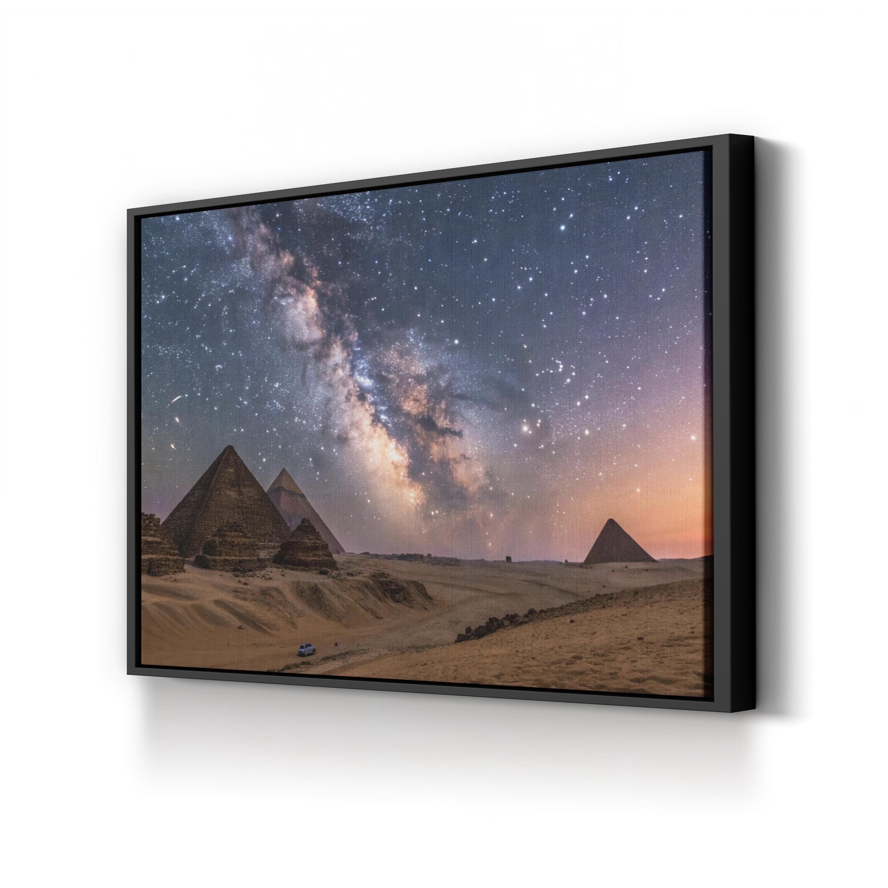 Egyptian Night Wall Art – Starry Sky Over the Pyramids | Cosmic Desert Landscape Canvas Print