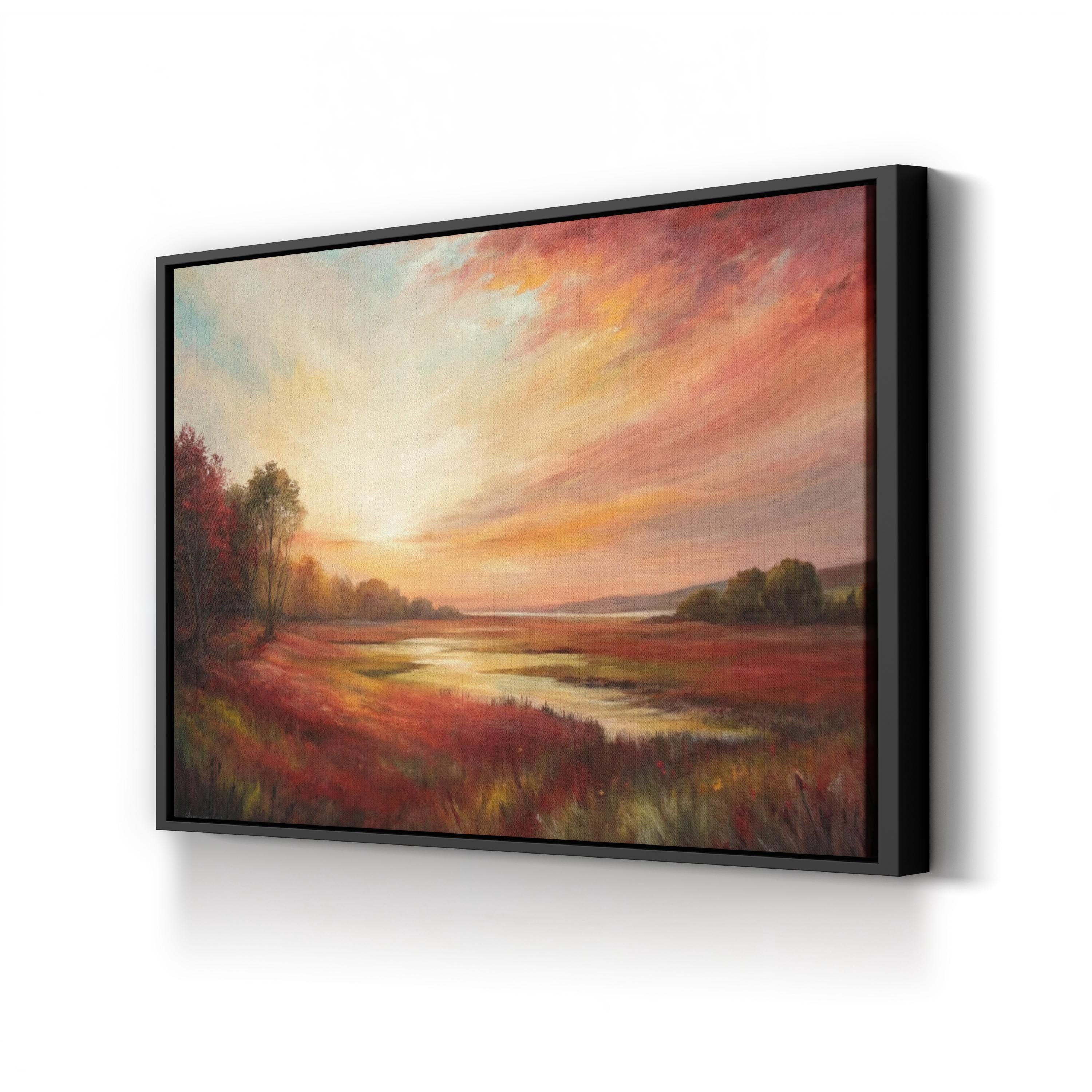 Sunset River Evening Glow – Period Illustration Wall Art | Tranquil Landscape Canvas Print