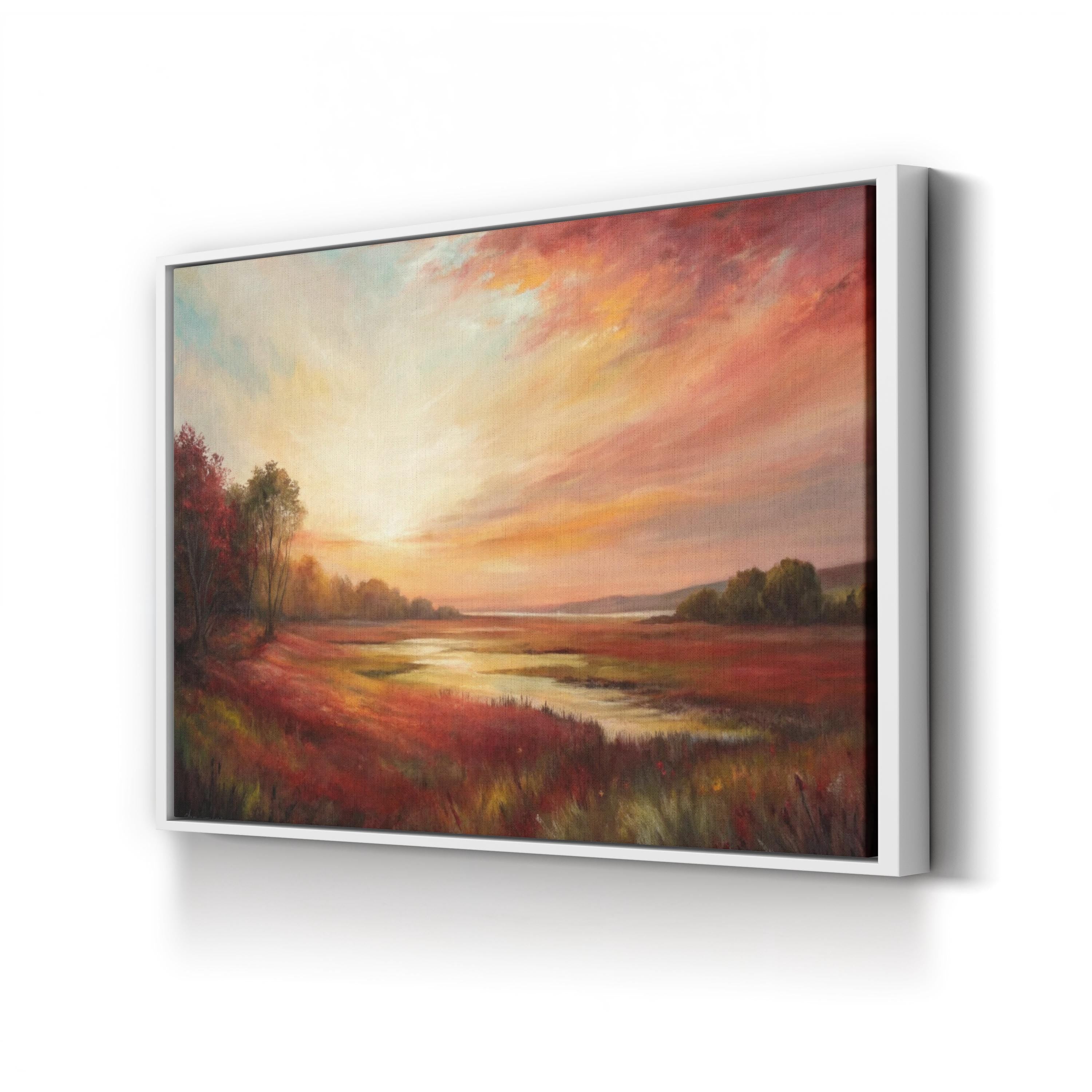 Sunset River Evening Glow – Period Illustration Wall Art | Tranquil Landscape Canvas Print