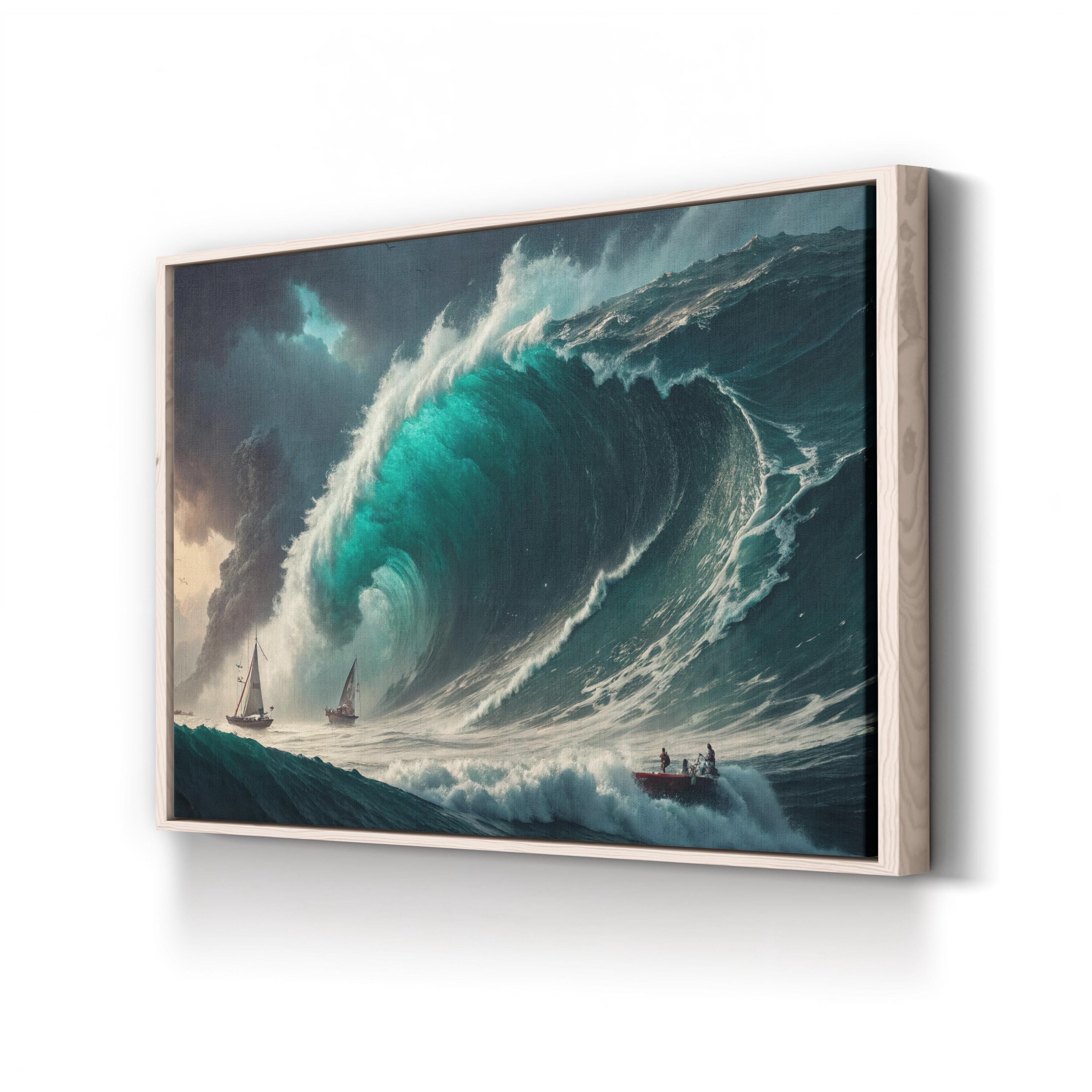 Fantasy Storm Ocean Canvas Wall Art — Dramatic Sailing Ships Seascape Print
