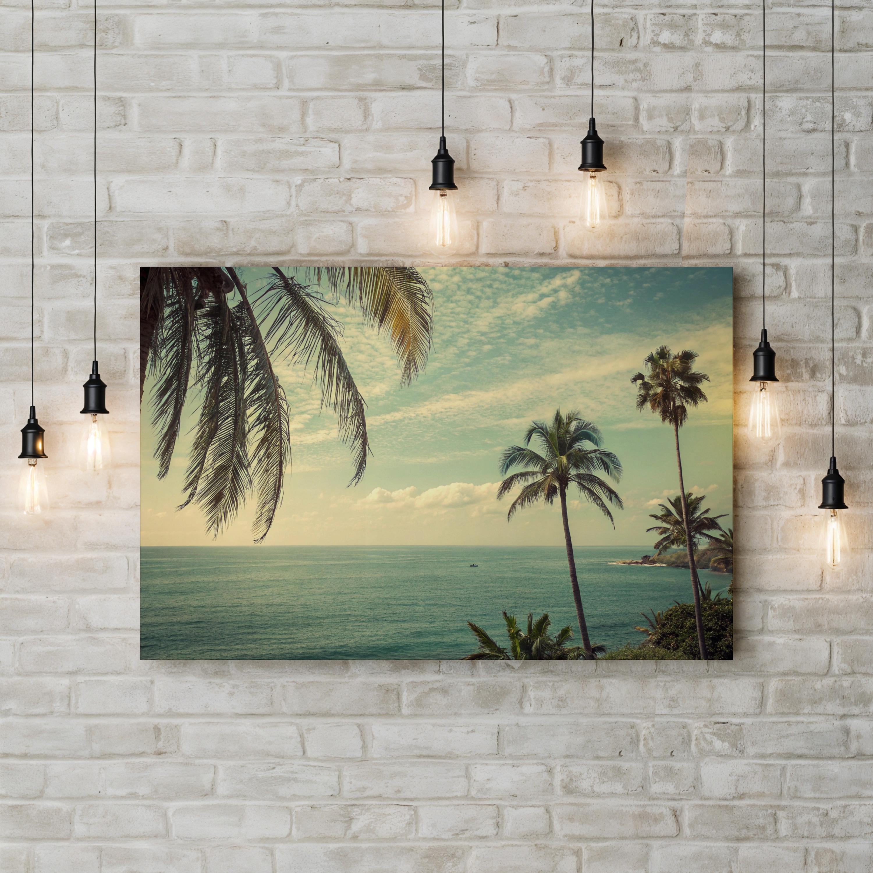 Vintage Florida Beach Canvas Print – Ocean View Palm Tree Coastal Art