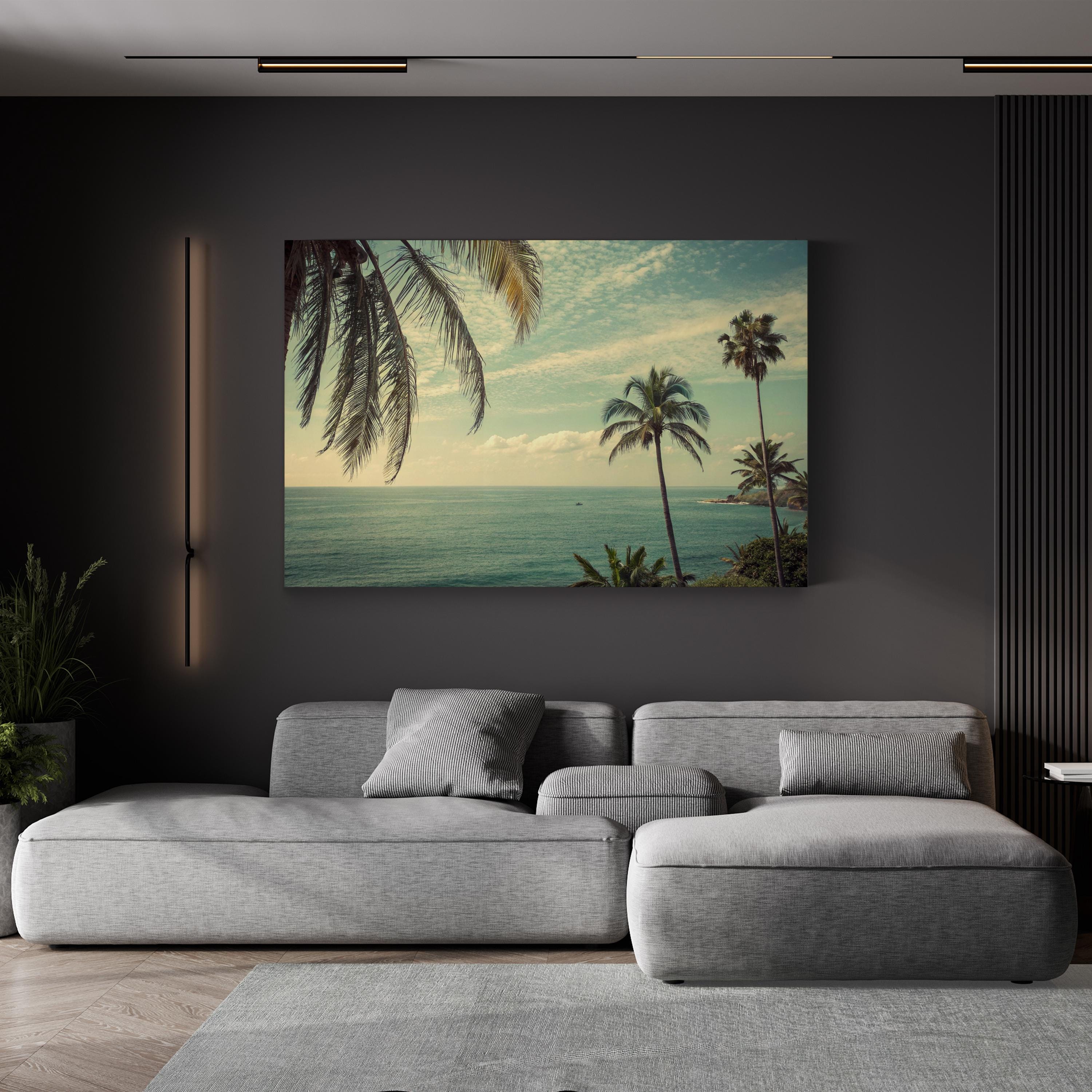 Vintage Florida Beach Canvas Print – Ocean View Palm Tree Coastal Art