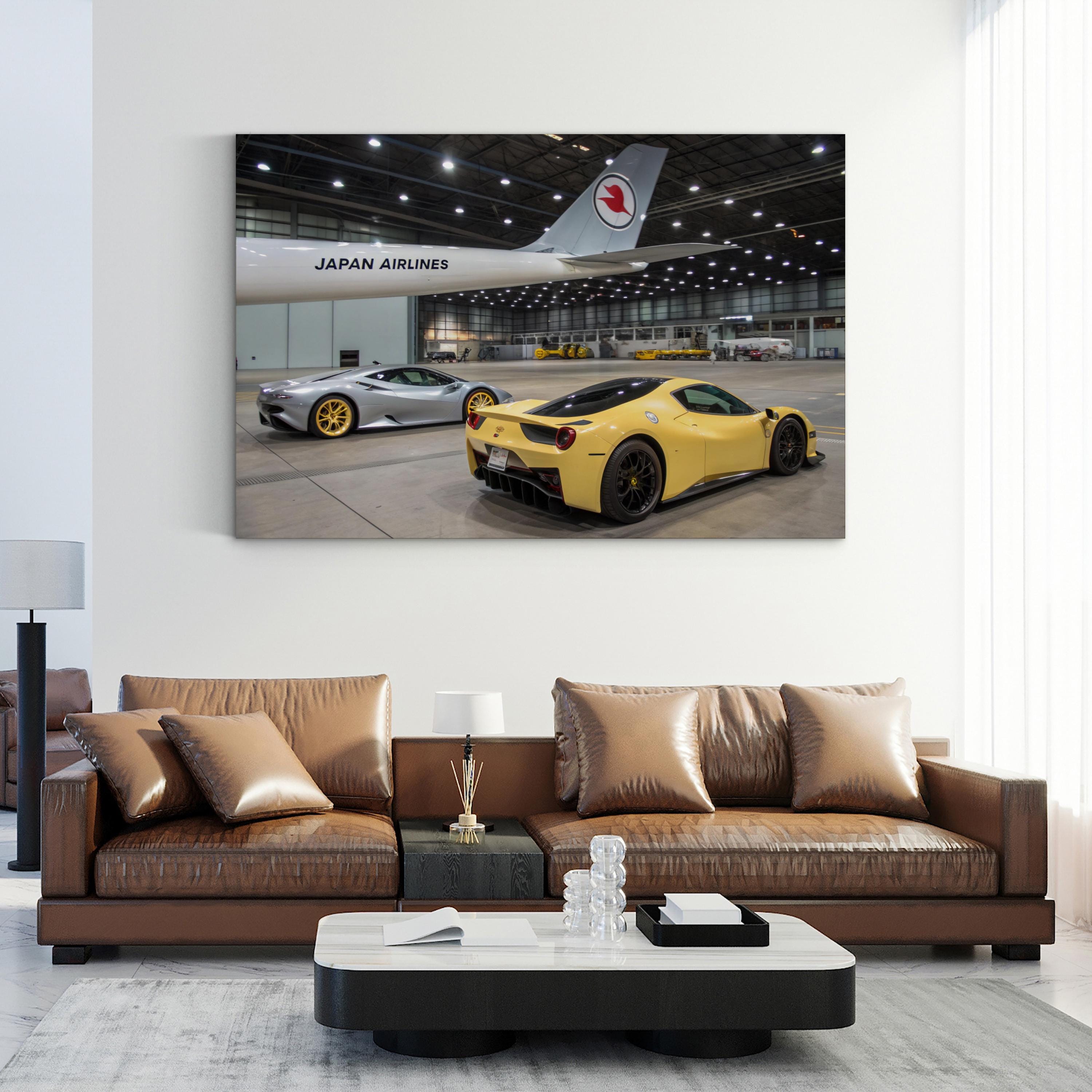 Sports Car Airline Hangar – Vintage Photography Wall Art | Automotive Canvas Print