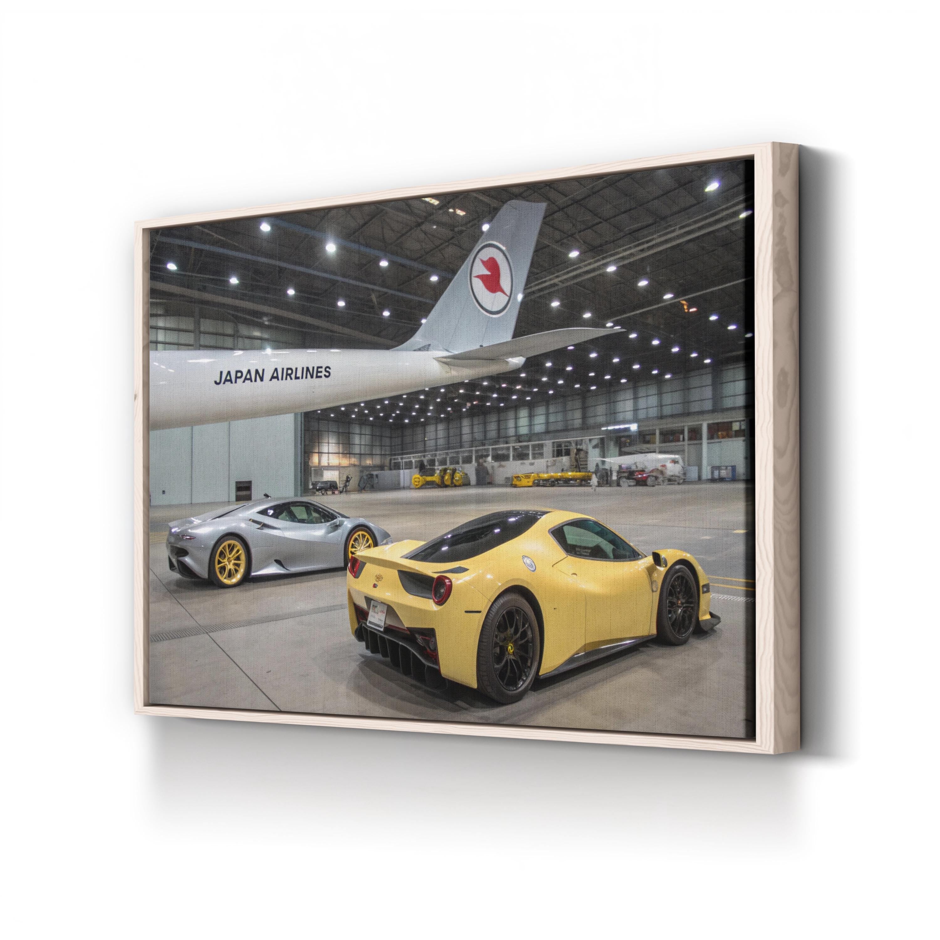 Sports Car Airline Hangar – Vintage Photography Wall Art | Automotive Canvas Print