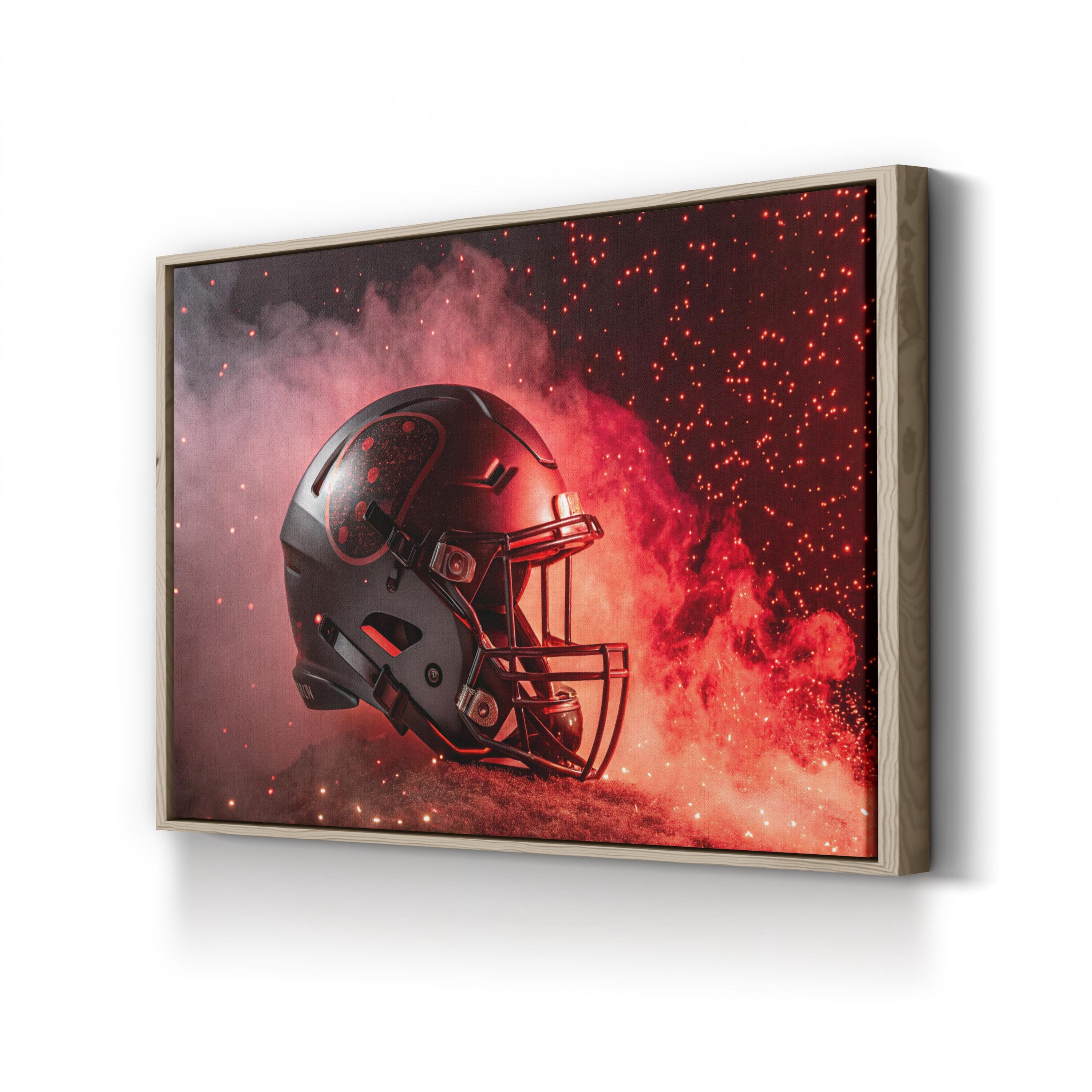 Red Football Helmet Flames – Period Illustration Wall Art | Sports Canvas Print