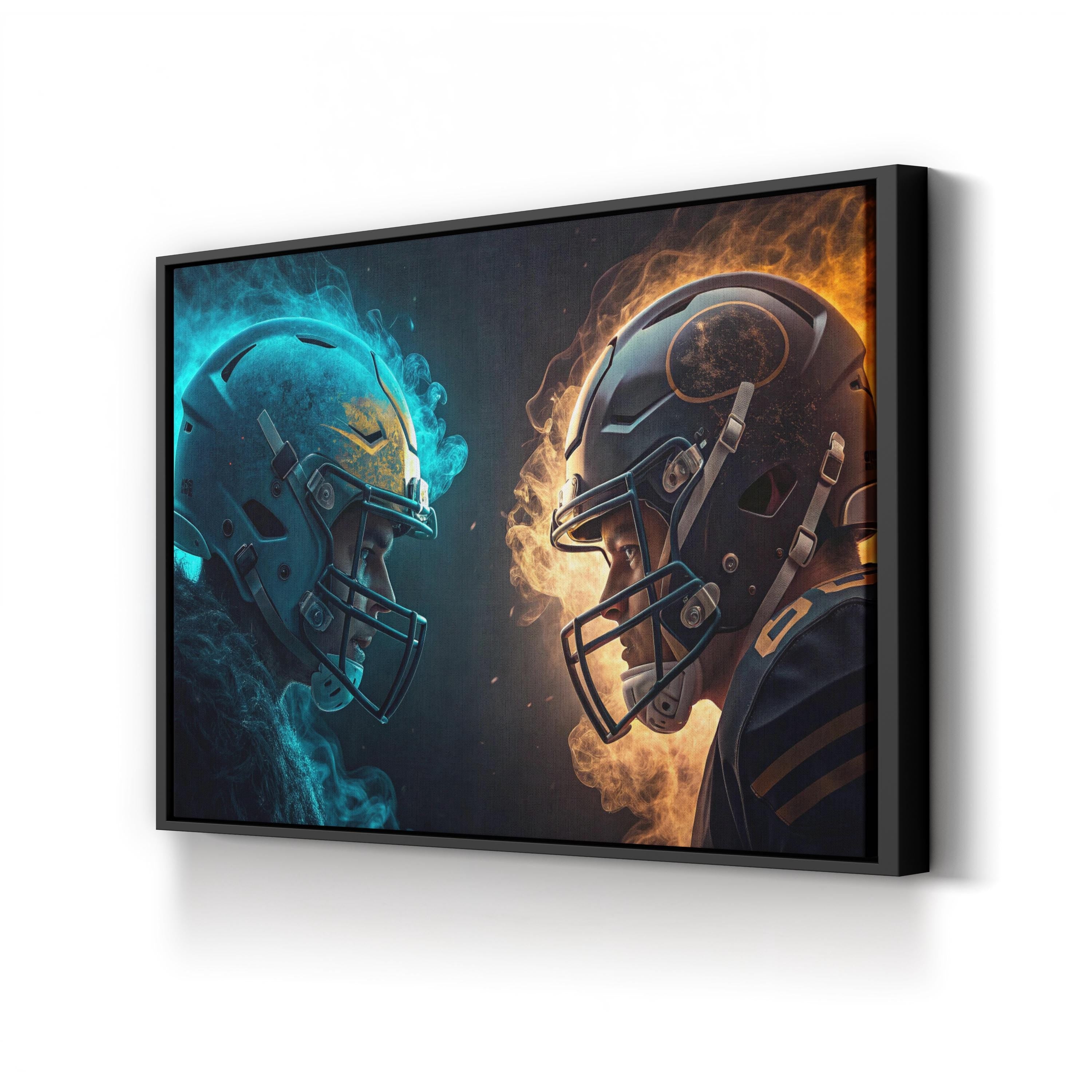 Football Face-Off Smoke & Flames – Period Illustration Wall Art | Sports Canvas Print