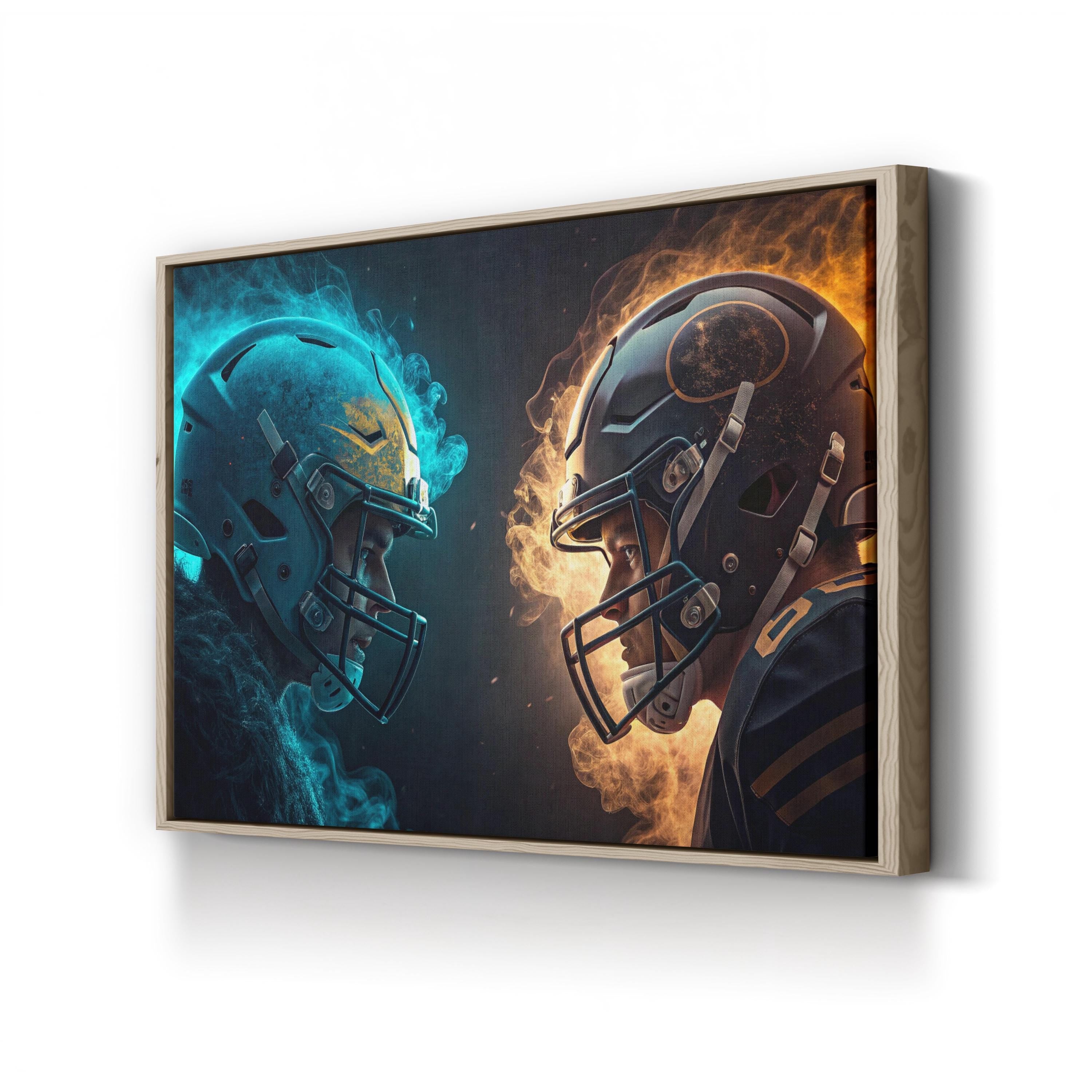 Football Face-Off Smoke & Flames – Period Illustration Wall Art | Sports Canvas Print