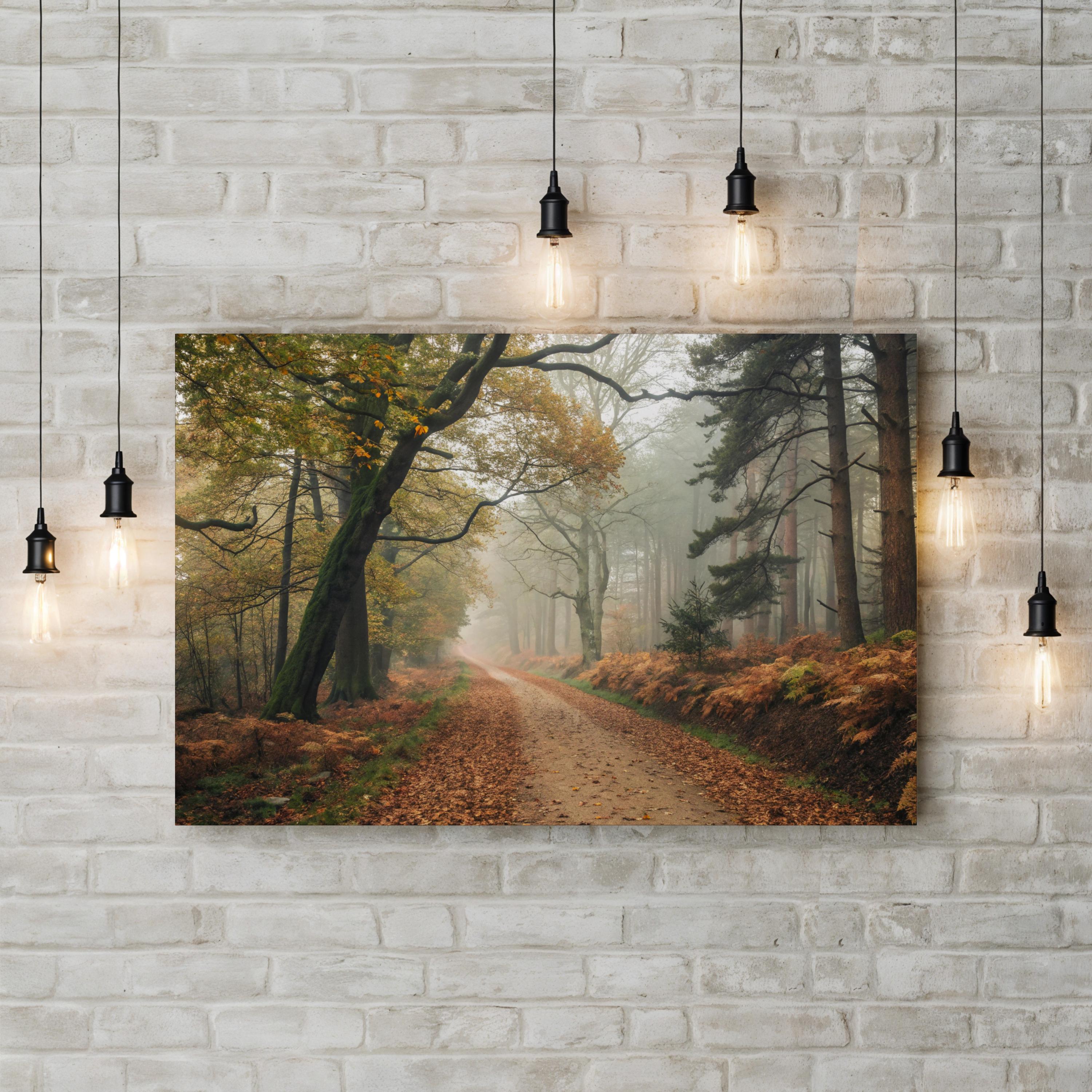 Autumn Forest Misty Path – Vintage Photography Wall Art | Nature Landscape Canvas Print
