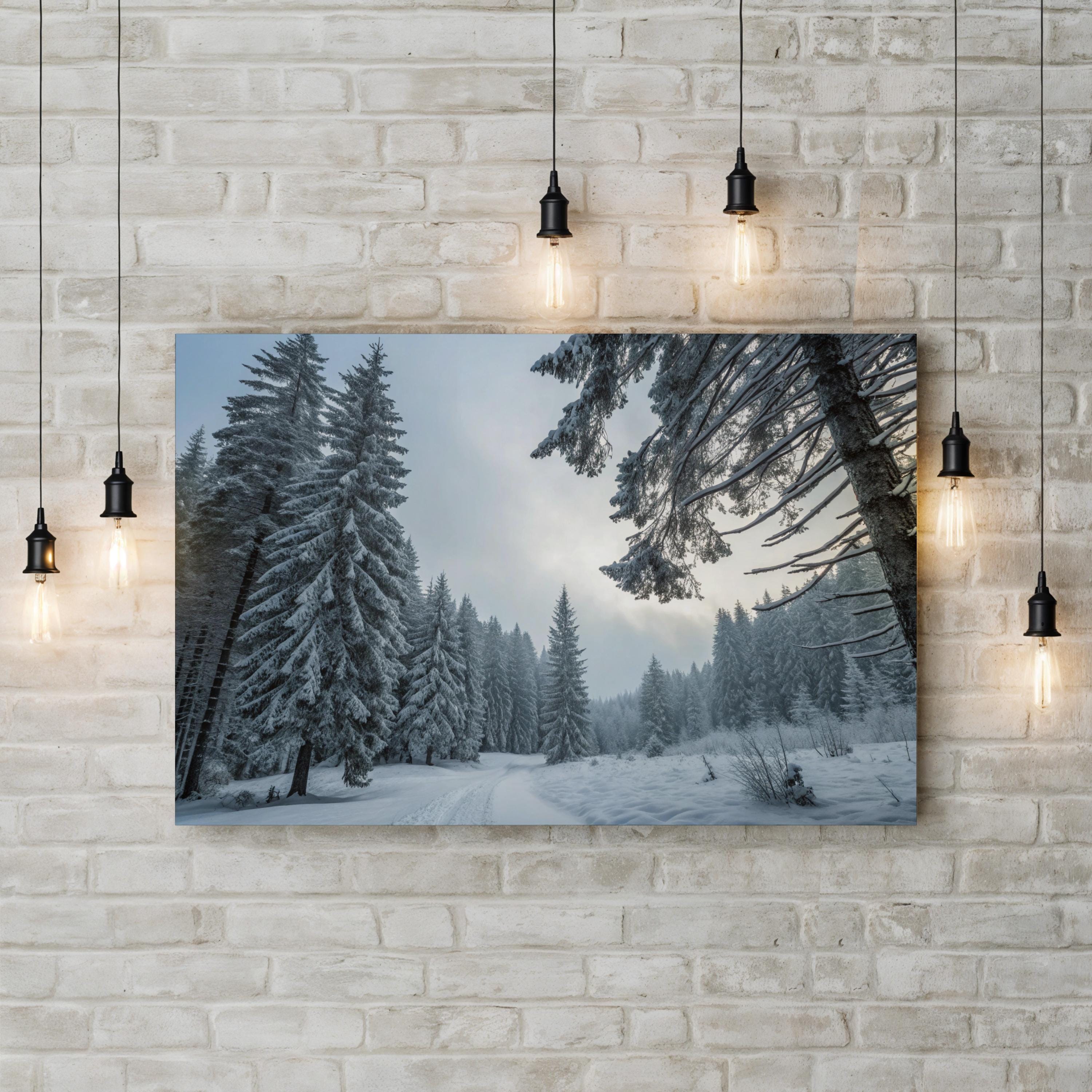 Winter Forest Snow Trees – Vintage Photography Wall Art | Cozy Landscape Canvas Print