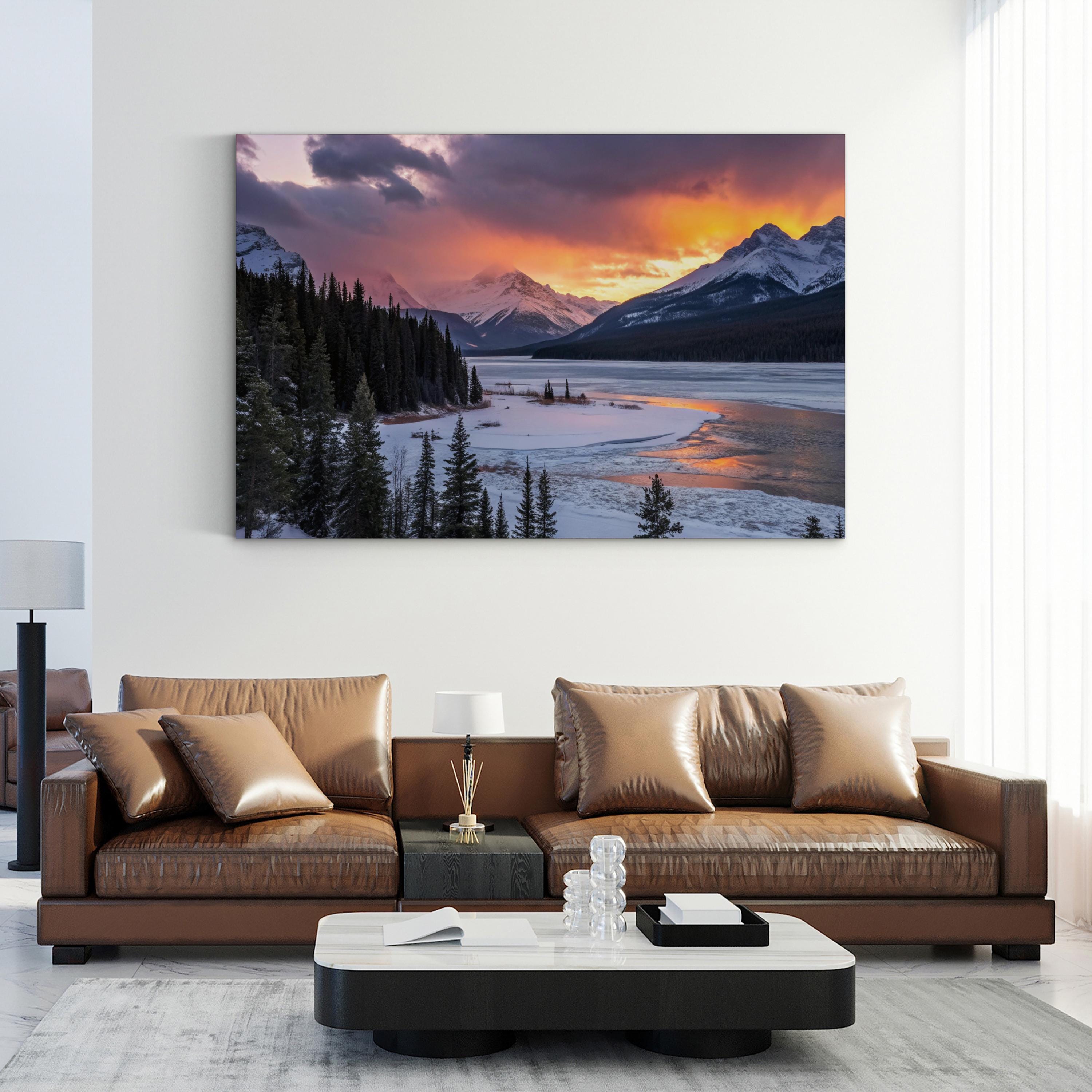 Frozen Lake Winter Sunset – Vintage Photography Wall Art | Snowy Landscape Canvas Print