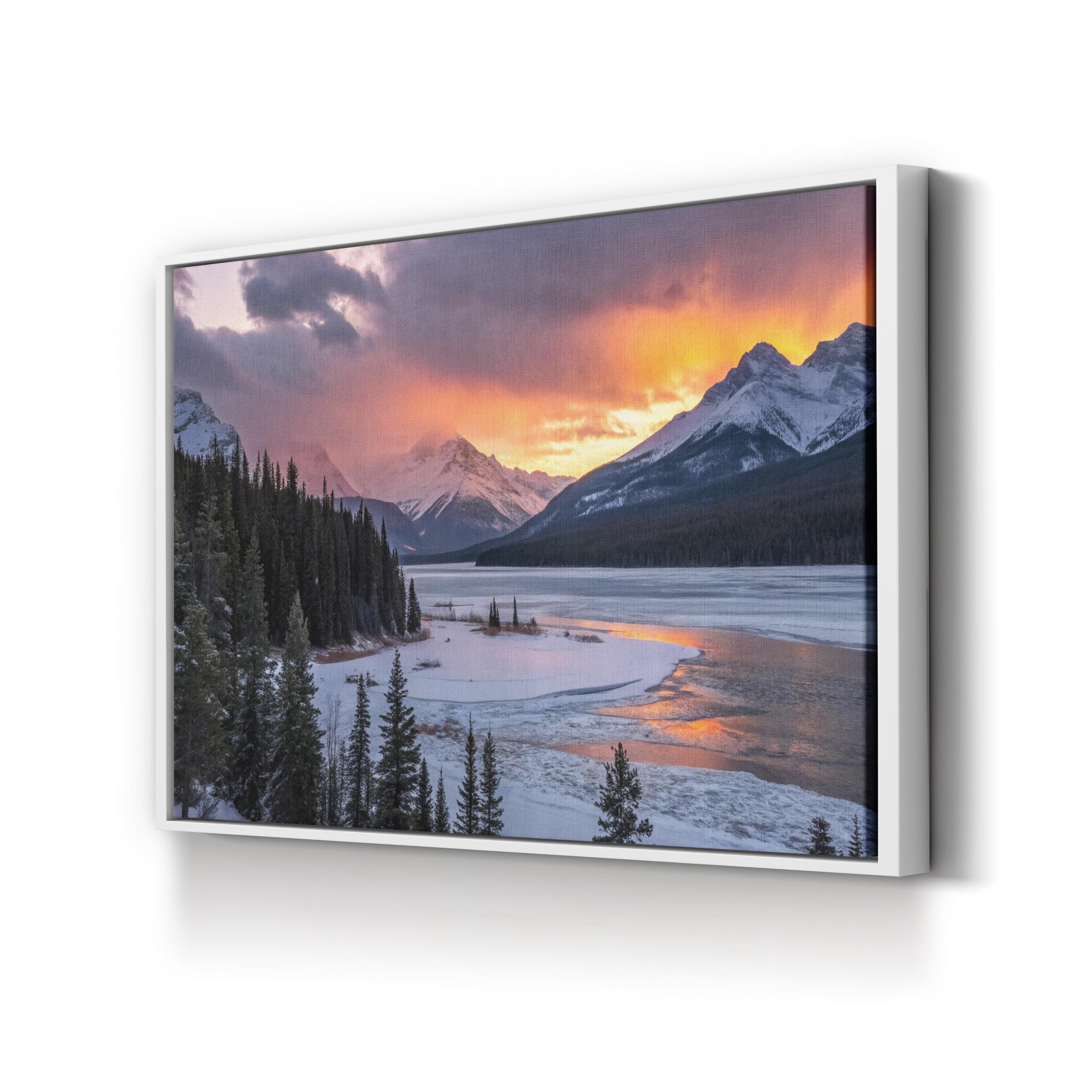 Frozen Lake Winter Sunset – Vintage Photography Wall Art | Snowy Landscape Canvas Print