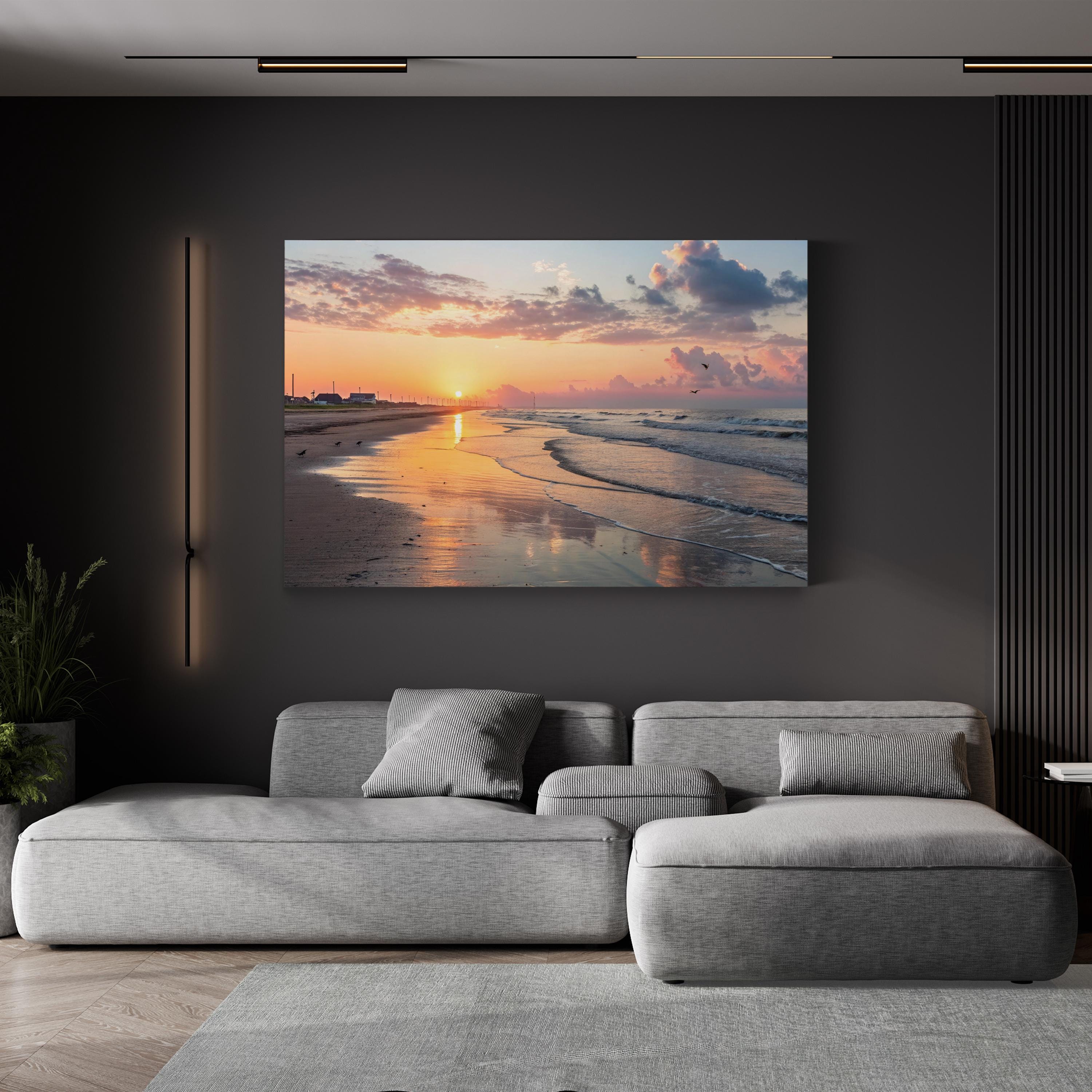 Galveston Island Sunset Wall Art — Coastal Texas Seascape Canvas Print