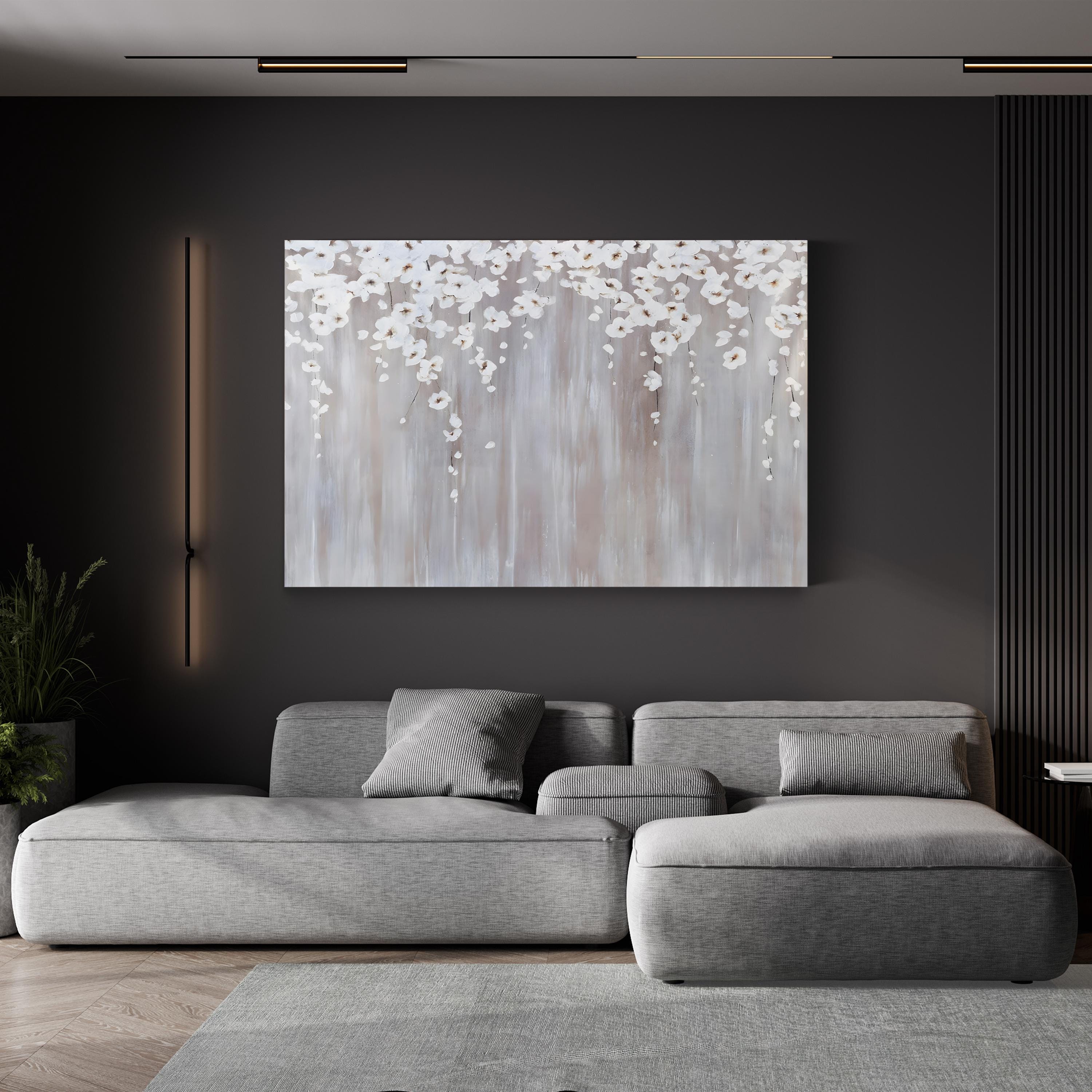 Cascading White Blossoms – Period Illustration Wall Art | Modern Floral Canvas Print