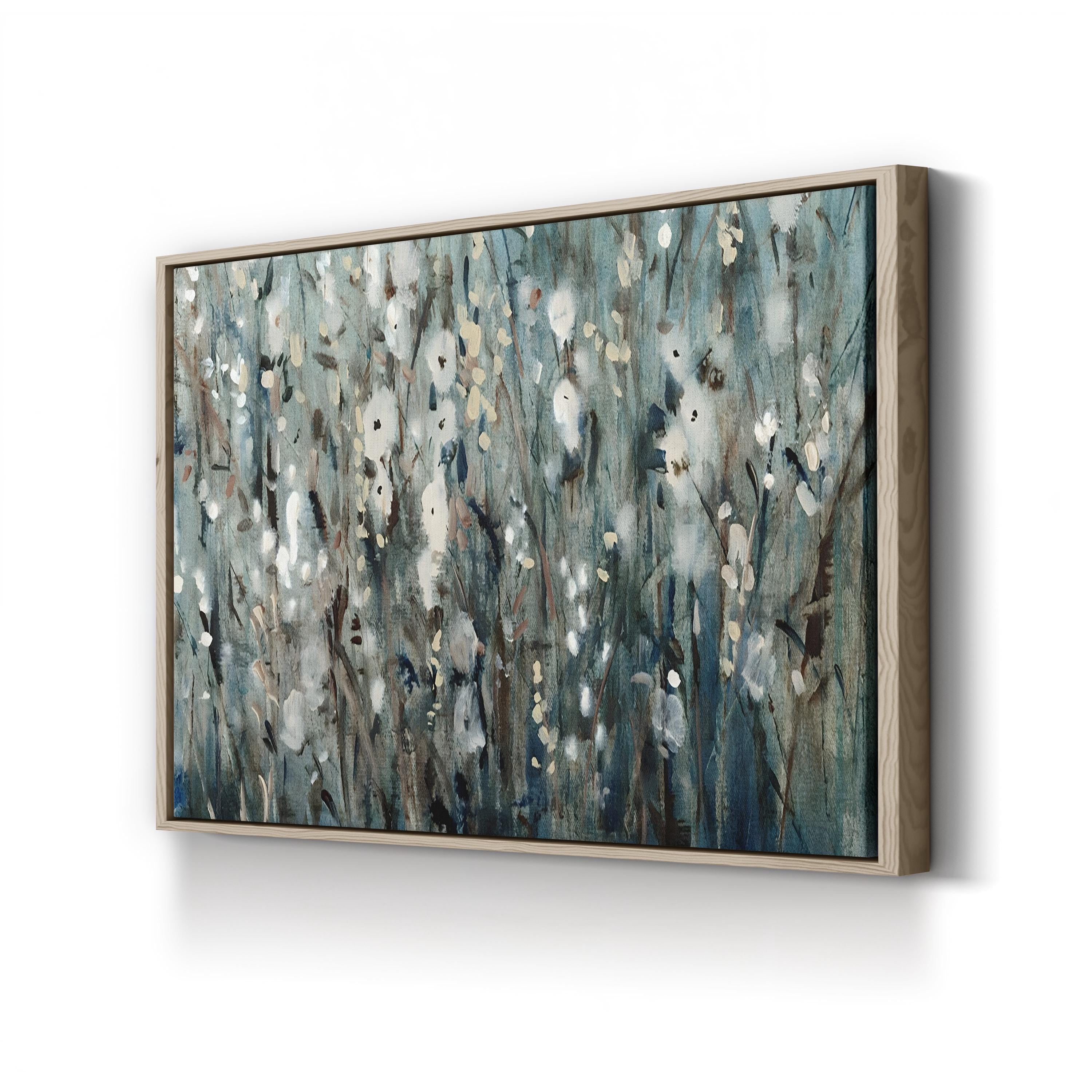 White Blossoms on Navy – Period Illustration Wall Art | Coastal Floral Canvas Print