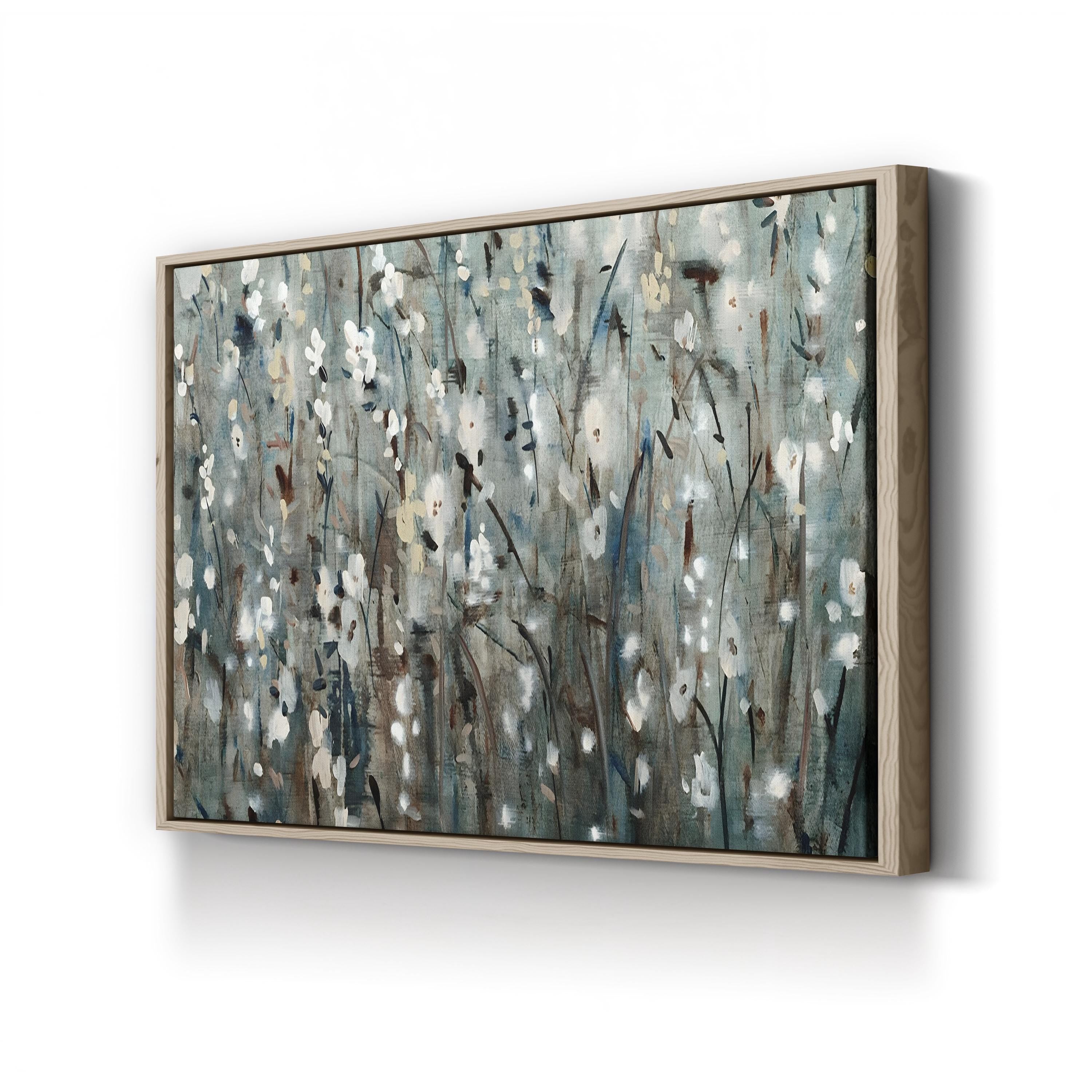 White Blossom Cascade on Navy – Period Illustration Wall Art | Textured Floral Canvas Print