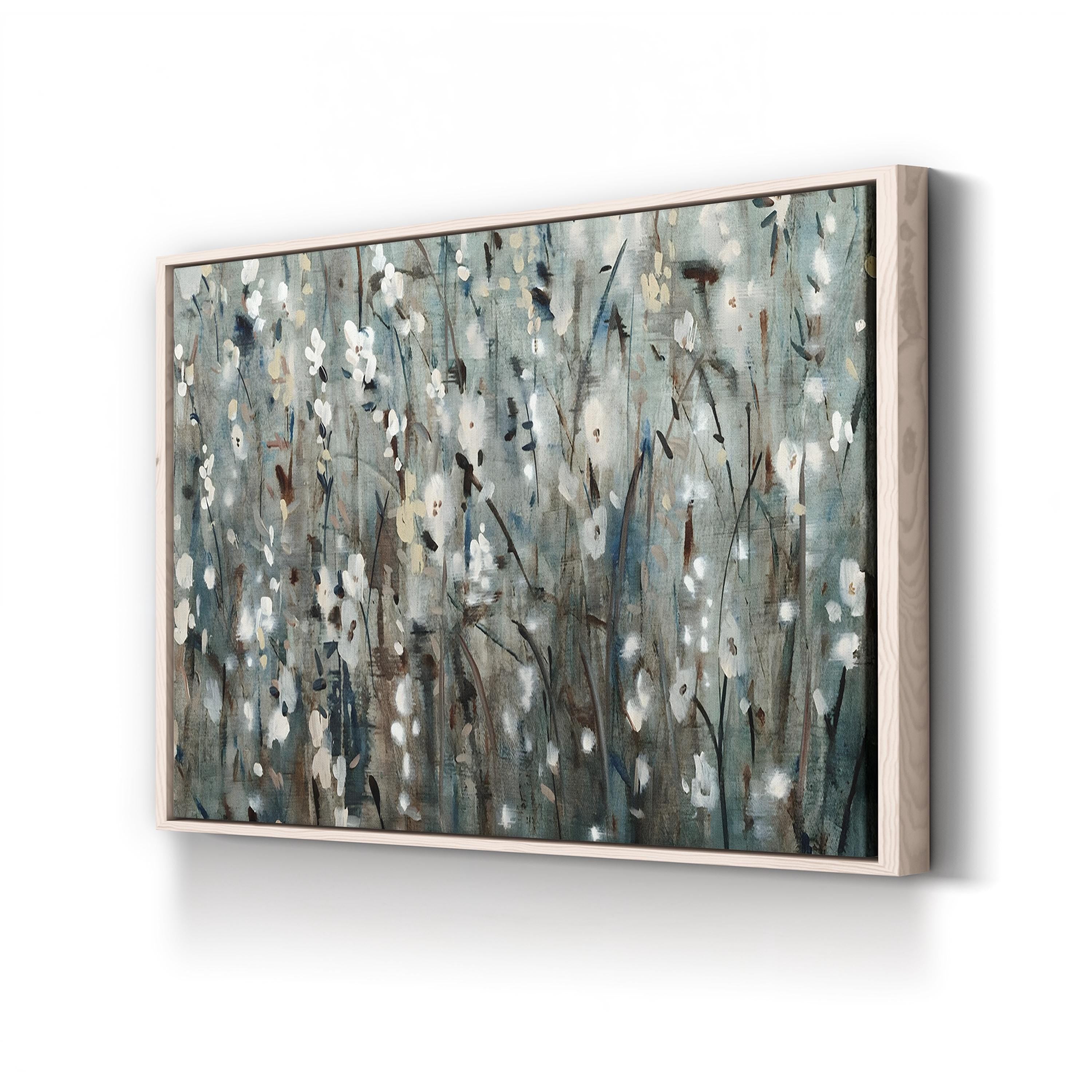 White Blossom Cascade on Navy – Period Illustration Wall Art | Textured Floral Canvas Print
