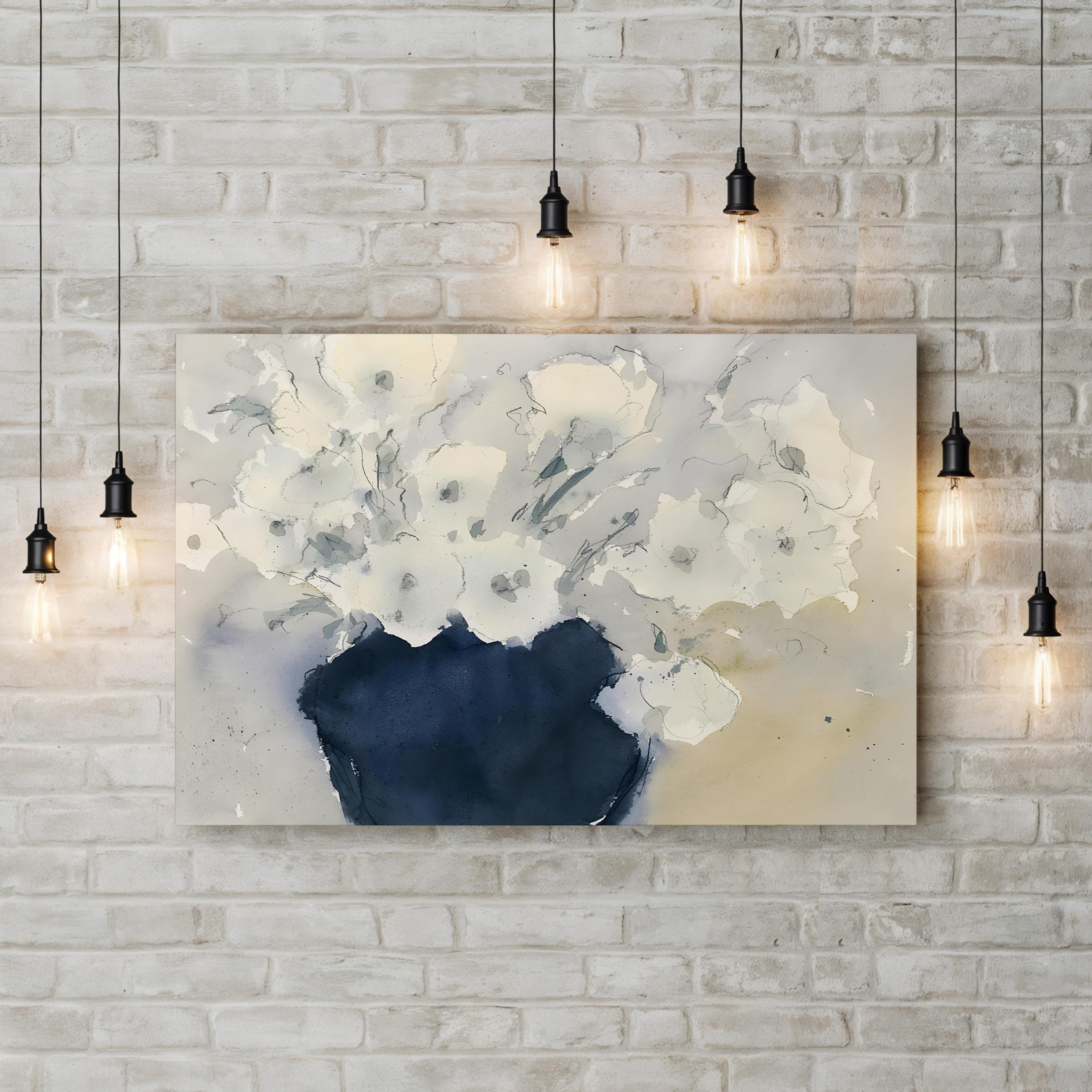 White Floral Bouquet Watercolor – Period Illustration Wall Art | Elegant Botanical Canvas Print