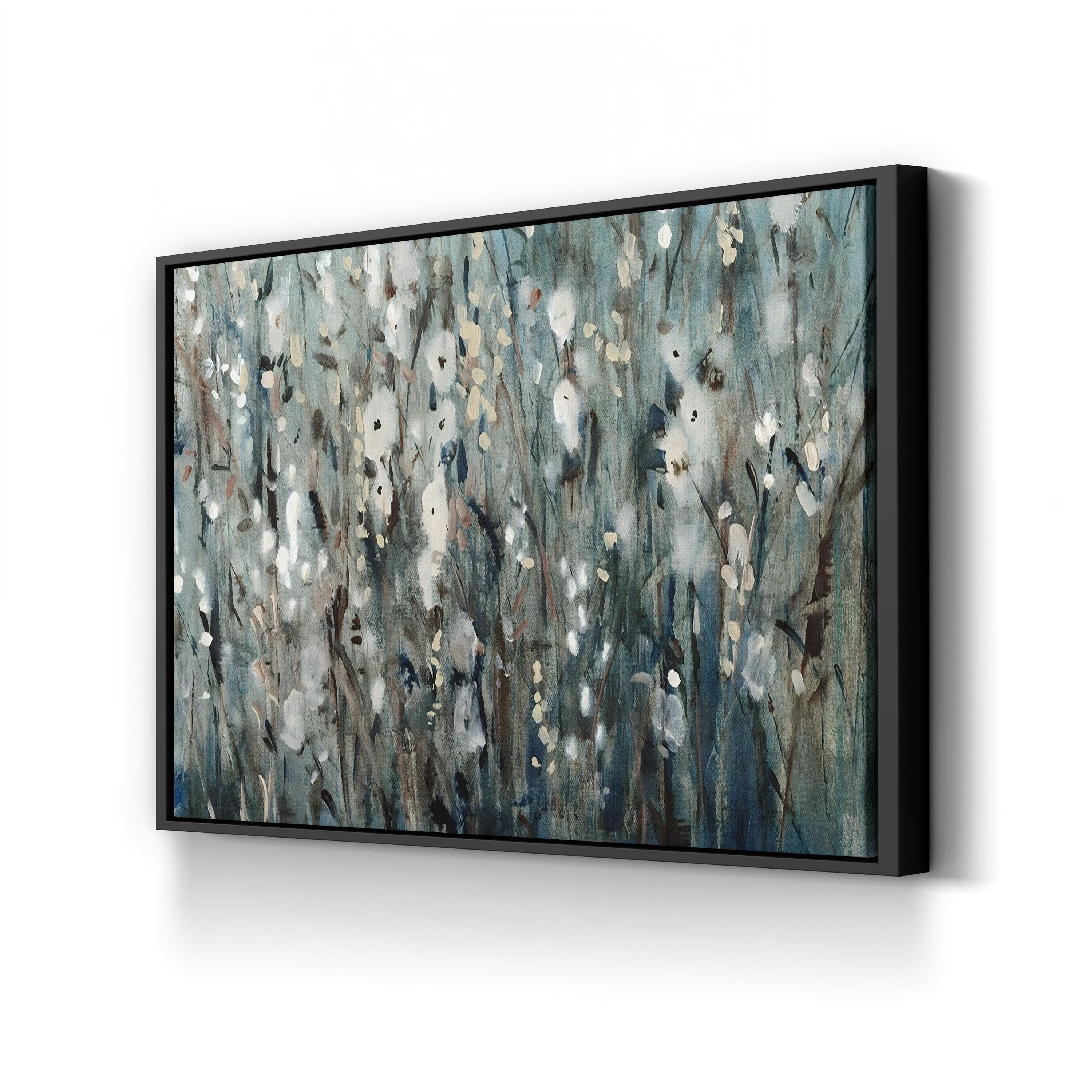 White Blossoms on Navy – Period Illustration Wall Art | Coastal Floral Canvas Print