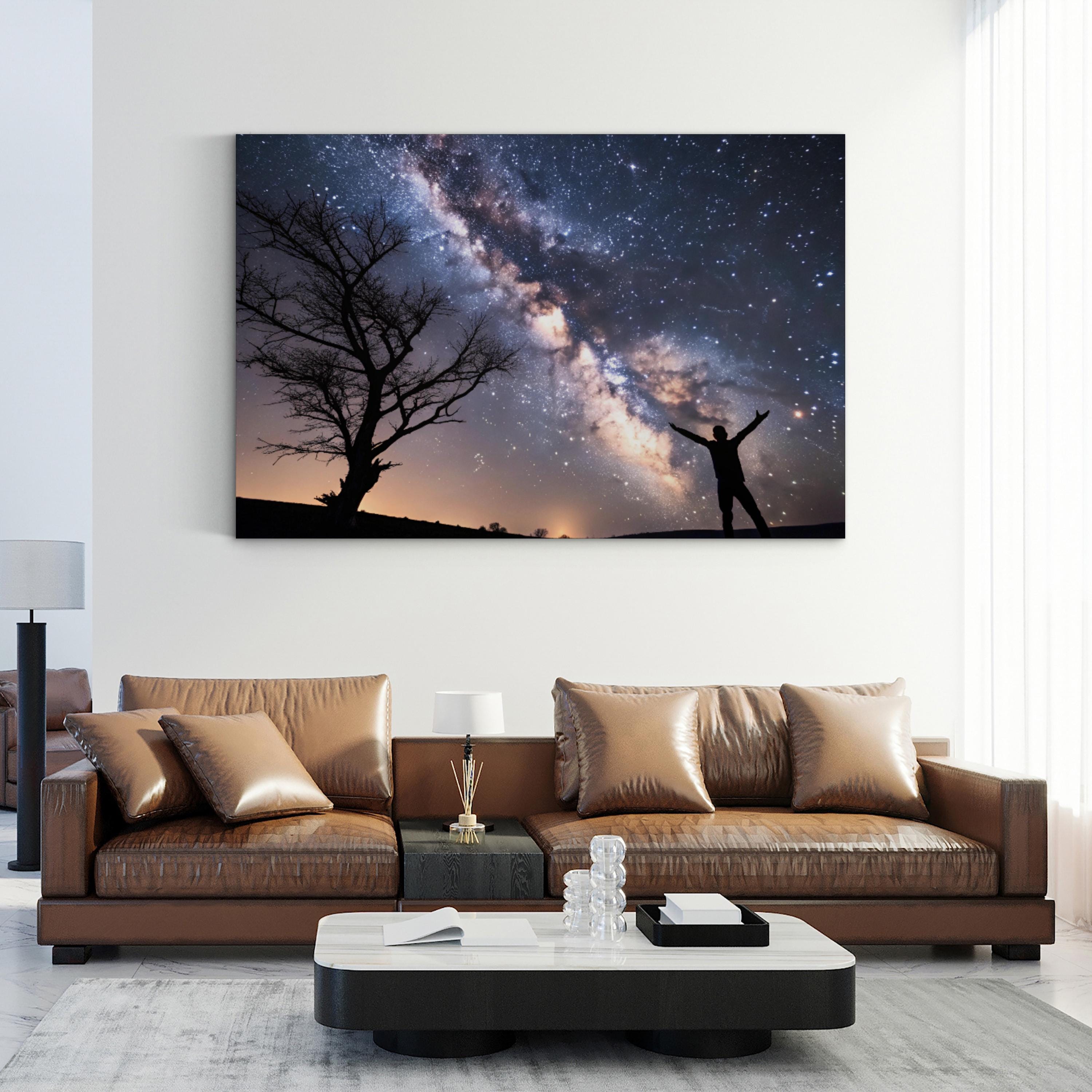 Milky Way Silhouetted Tree – Vintage Photography Wall Art | Starry Night Canvas Print