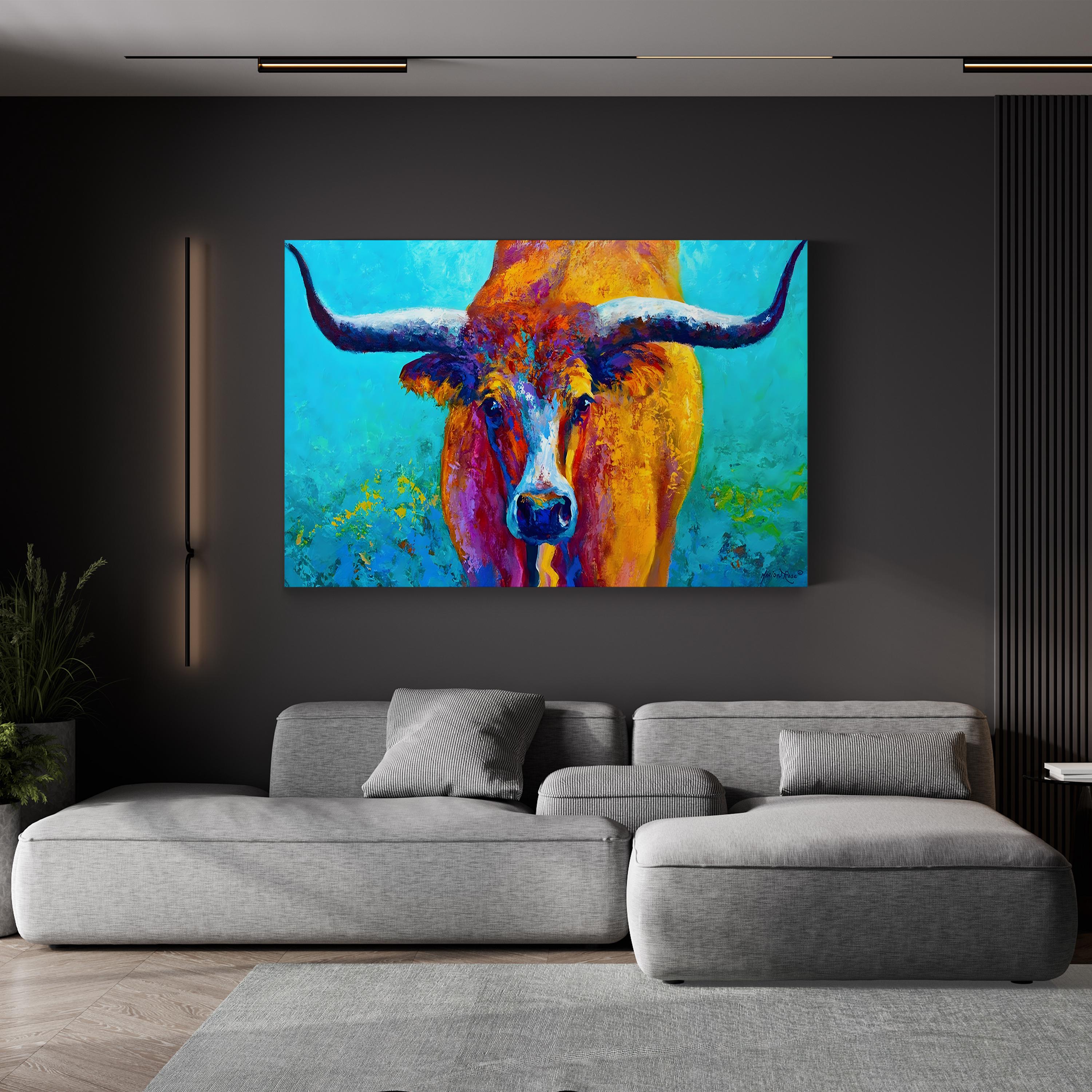 Texas Longhorn Canvas Art – Framed Wildlife Landscape Print, Western Statement Wall Decor