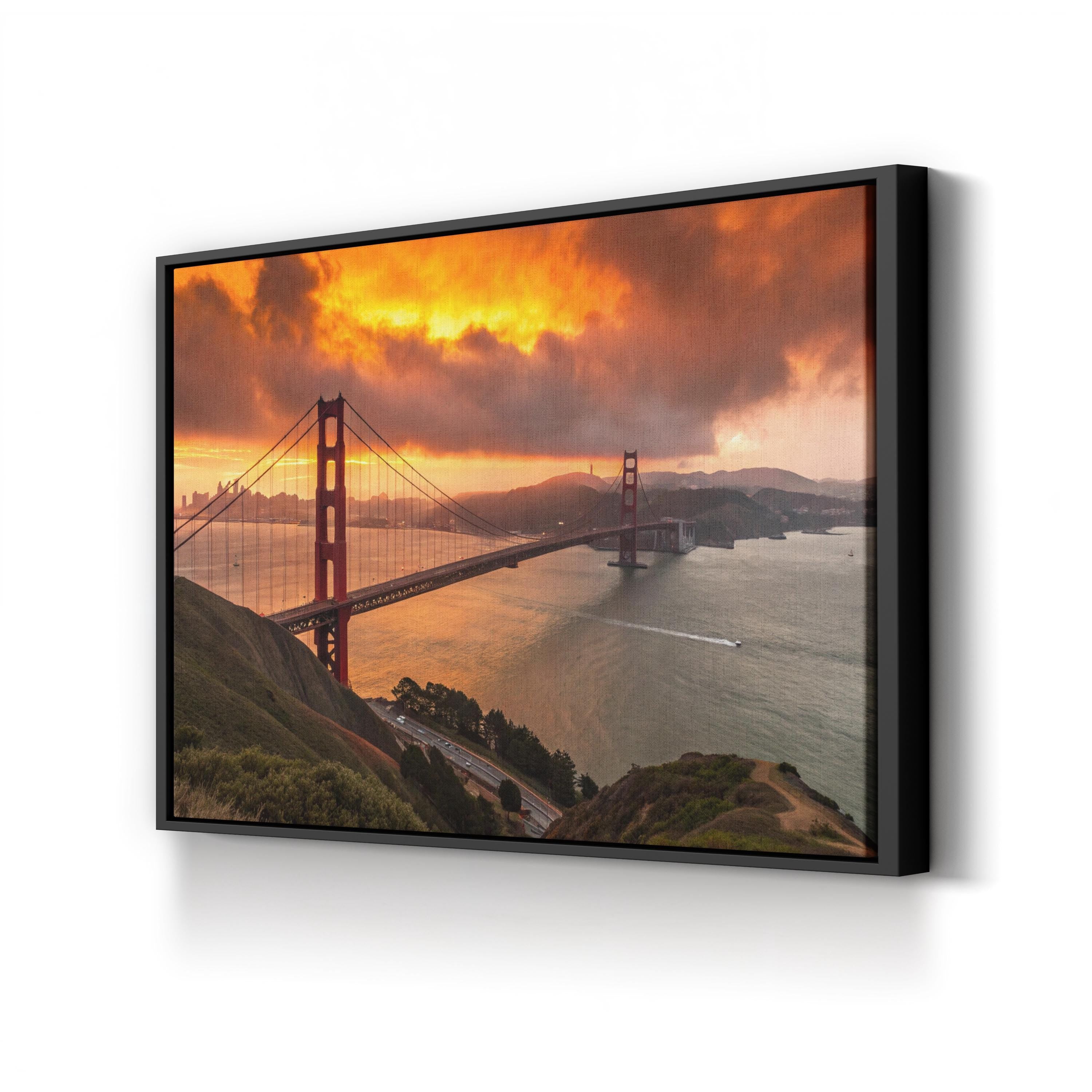 Golden Gate Bridge Sunset — San Francisco, California Framed Canvas Wall Art