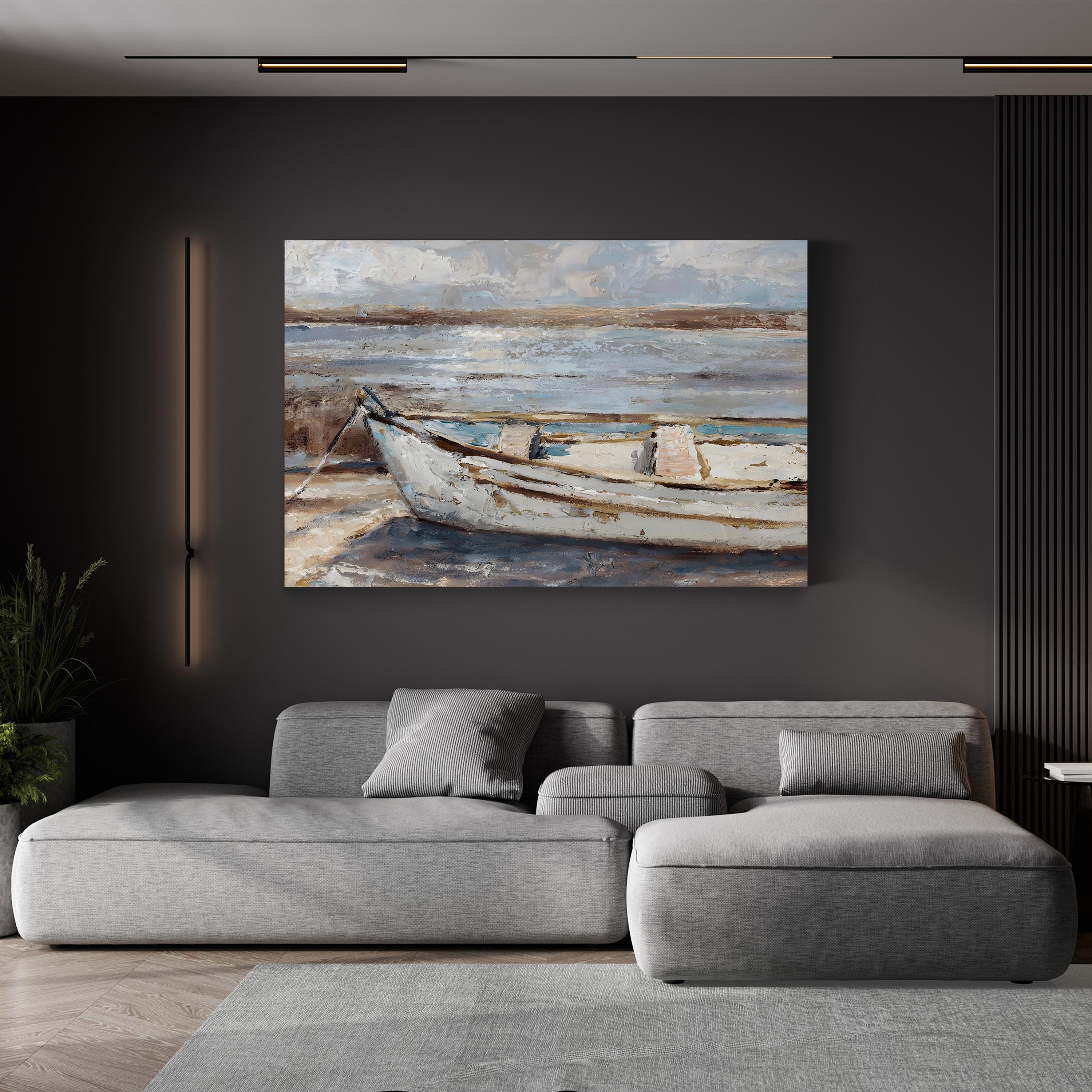 Weathered Coastal Rowboat – Period Illustration Wall Art | Watercolor Canvas Print
