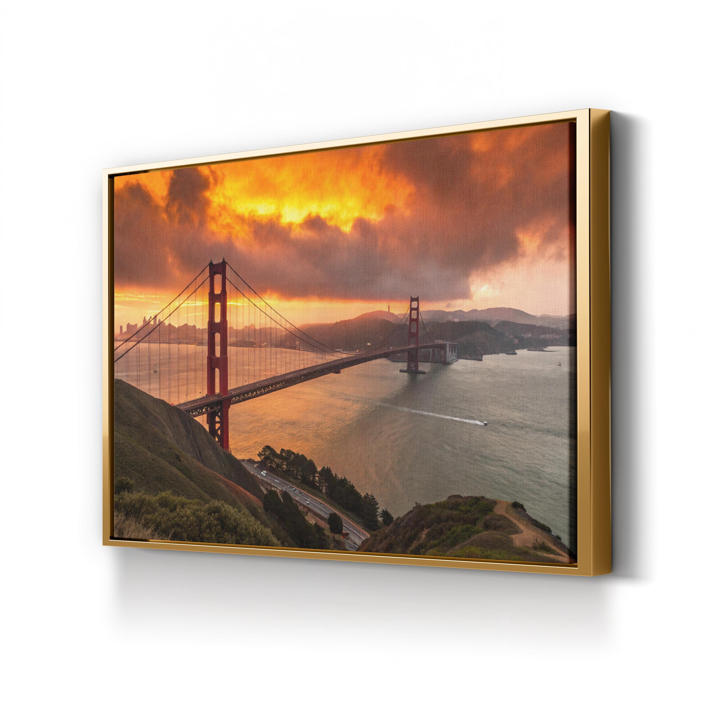 Golden Gate Bridge Sunset — San Francisco, California Framed Canvas Wall Art